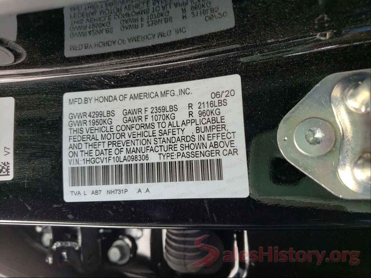 1HGCV1F10LA098306 2020 HONDA ACCORD