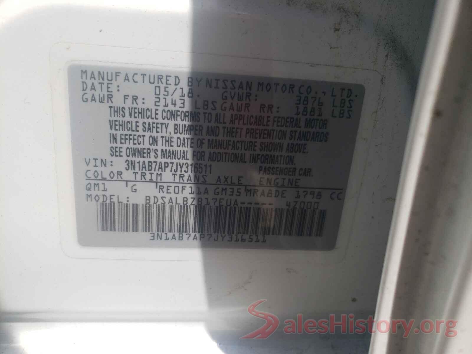 3N1AB7AP7JY316511 2018 NISSAN SENTRA