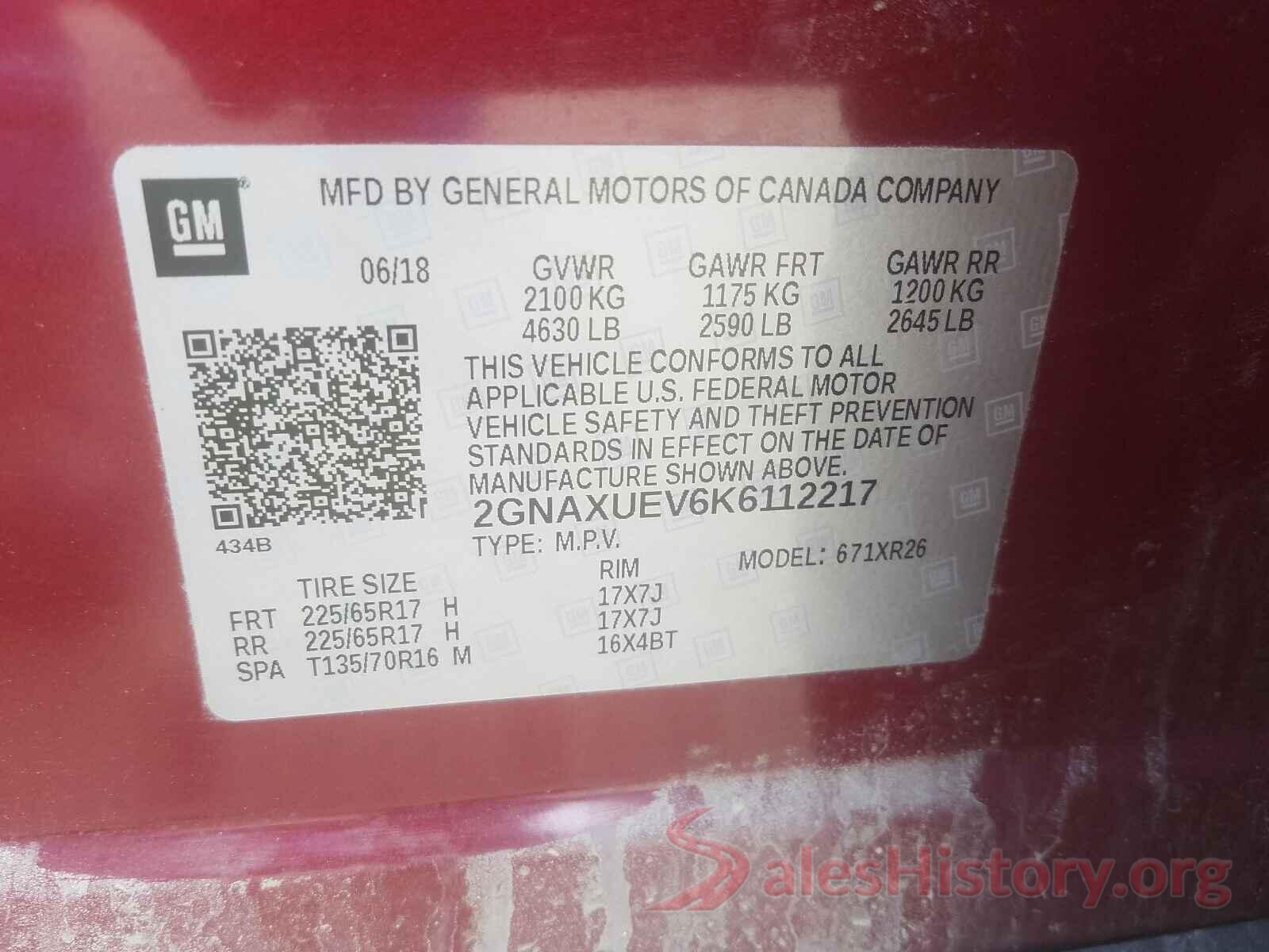 2GNAXUEV6K6112217 2019 CHEVROLET EQUINOX