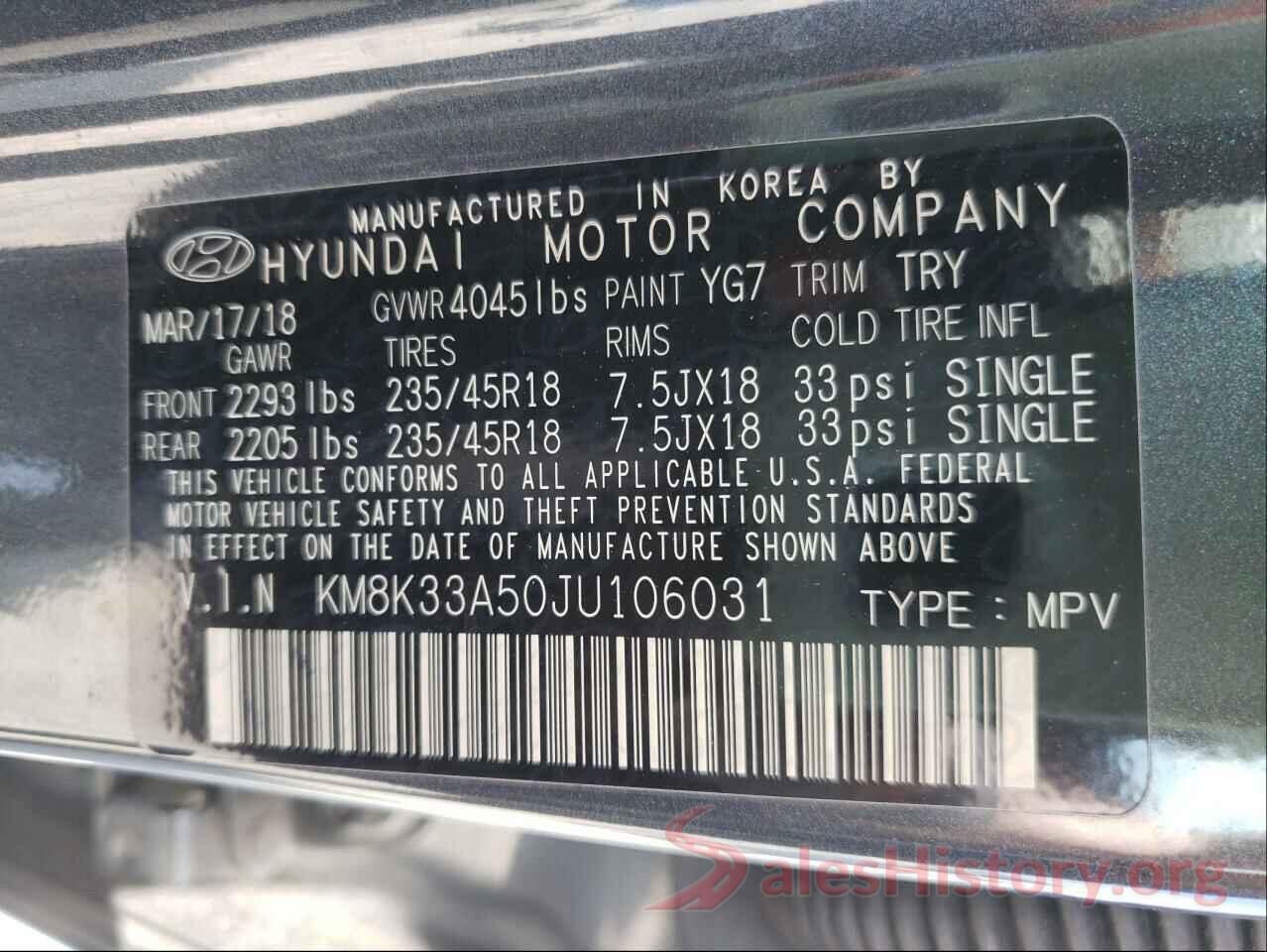 KM8K33A50JU106031 2018 HYUNDAI KONA