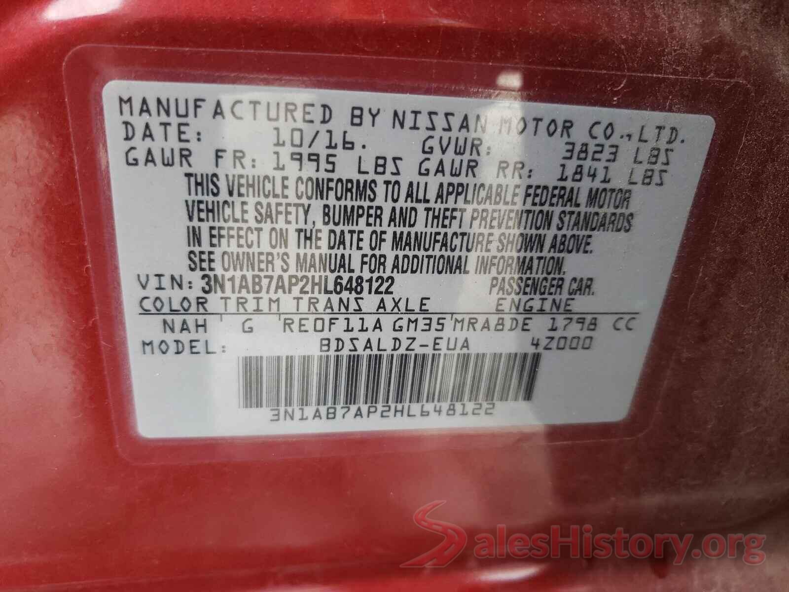 3N1AB7AP2HL648122 2017 NISSAN SENTRA