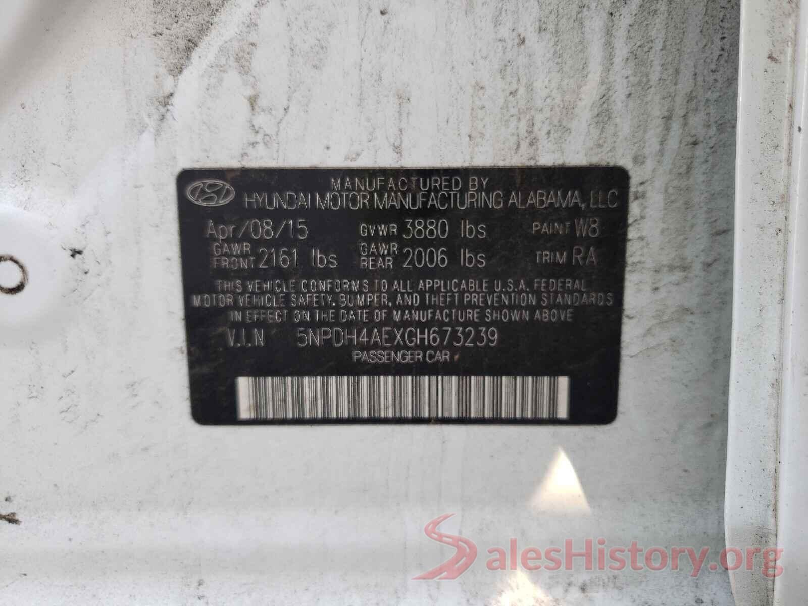 5NPDH4AEXGH673239 2016 HYUNDAI ELANTRA