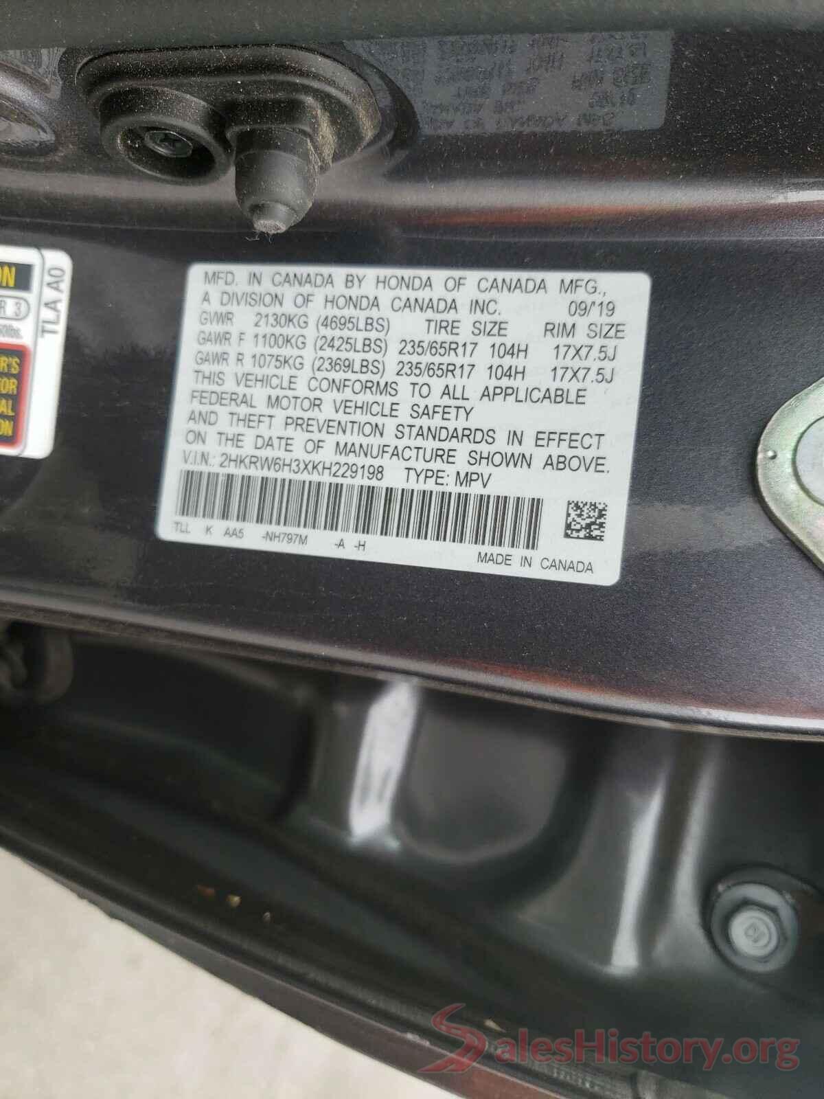 2HKRW6H3XKH229198 2019 HONDA CRV