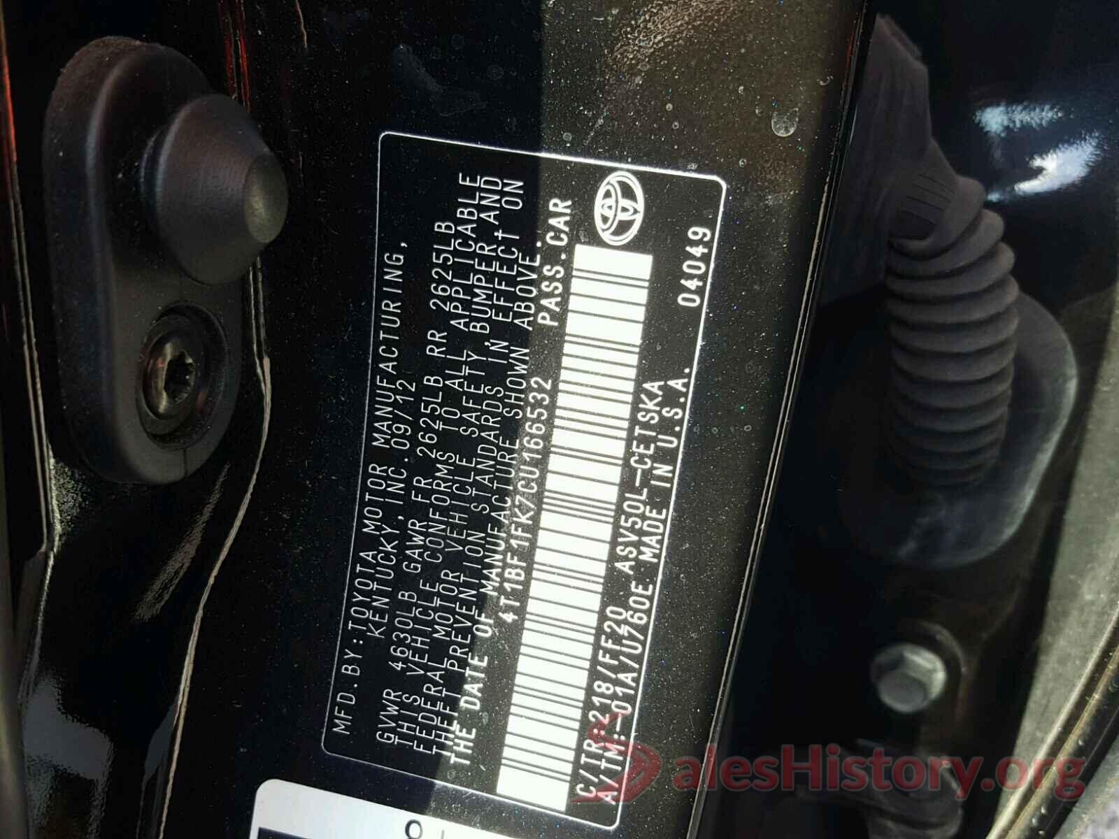 4T1BF1FK7CU166532 2012 TOYOTA CAMRY BASE