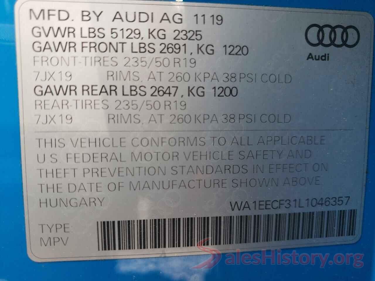 WA1EECF31L1046357 2020 AUDI Q3