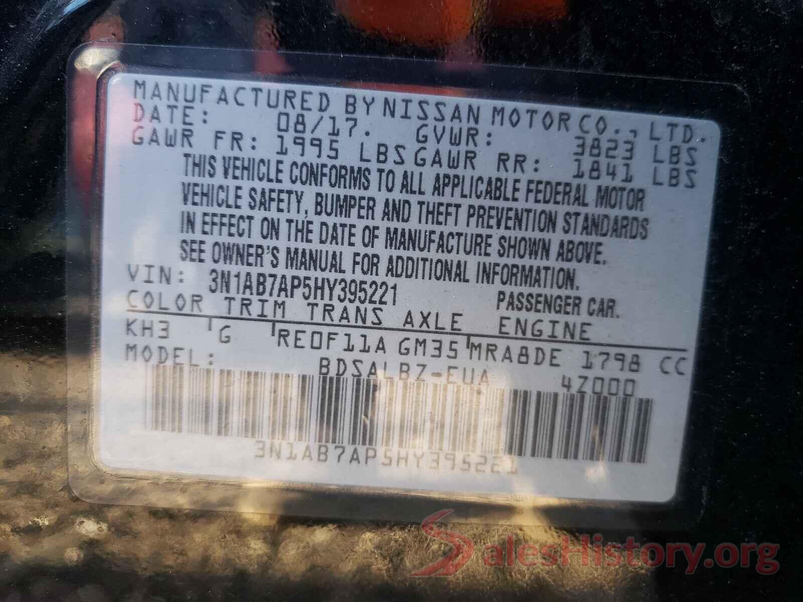 3N1AB7AP5HY395221 2017 NISSAN SENTRA