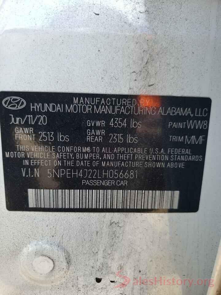 5NPEH4J22LH056681 2020 HYUNDAI SONATA