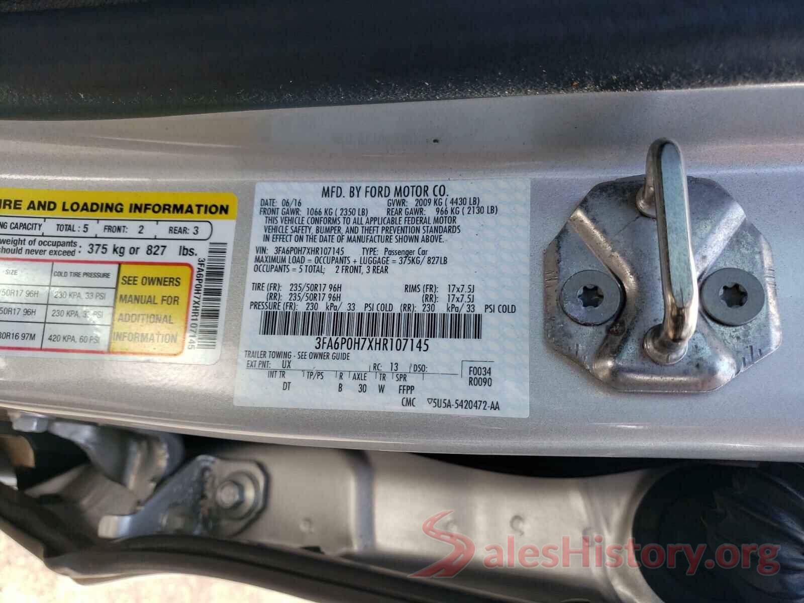 3FA6P0H7XHR107145 2017 FORD FUSION