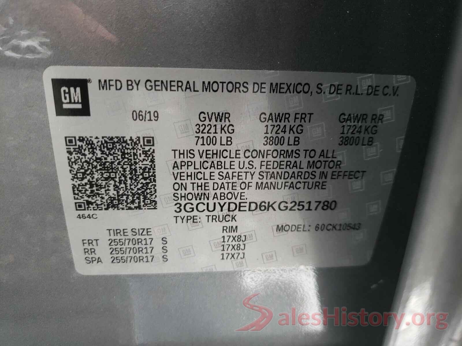 3GCUYDED6KG251780 2019 CHEVROLET SILVERADO