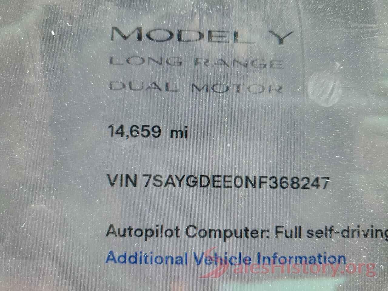 7SAYGDEE0NF368247 2022 TESLA MODEL Y