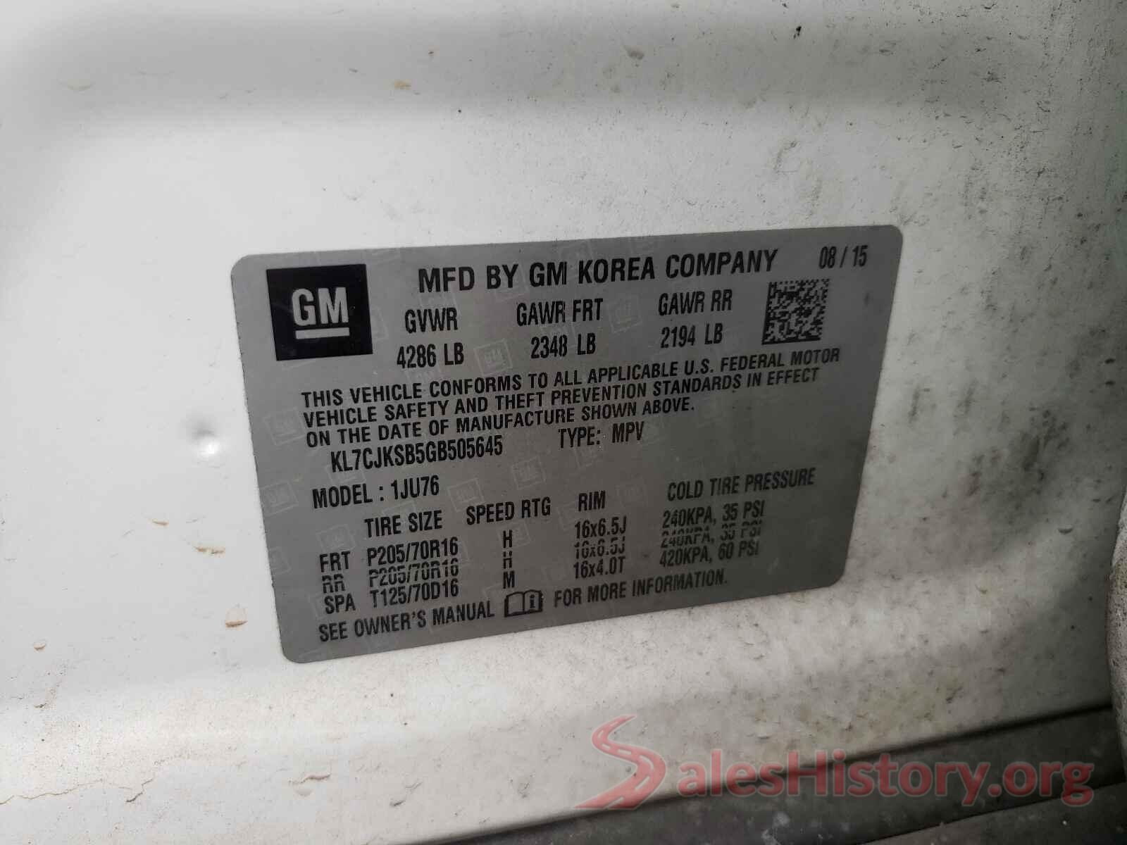 KL7CJKSB5GB505645 2016 CHEVROLET TRAX