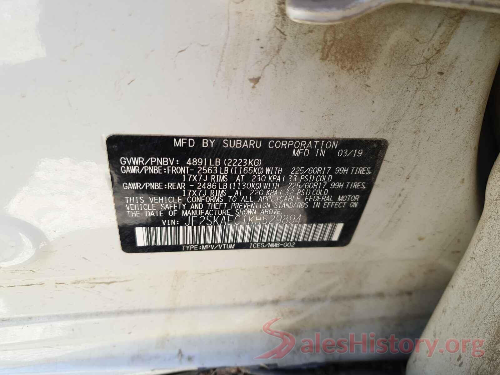 JF2SKAEC1KH529894 2019 SUBARU FORESTER