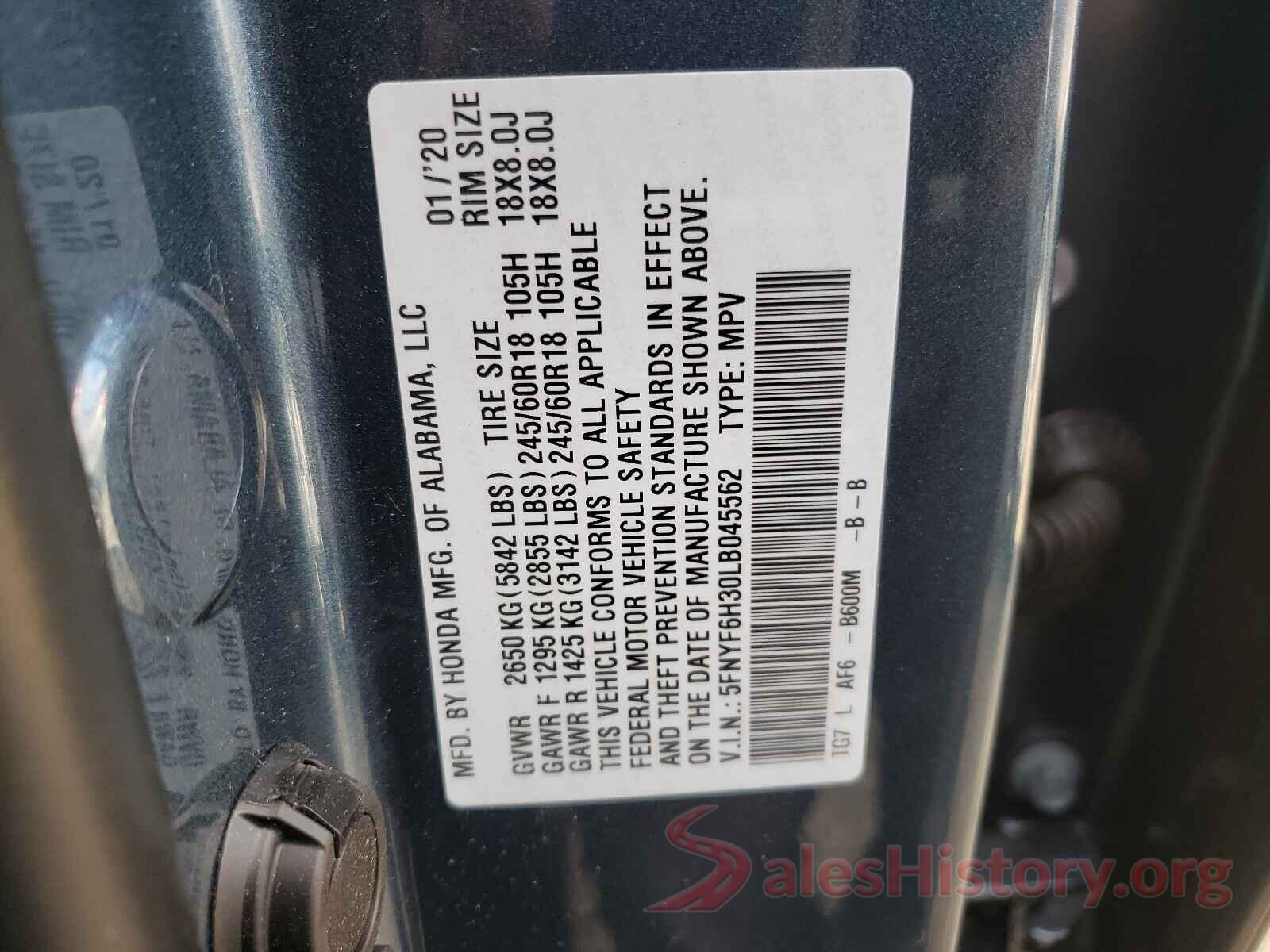 5FNYF6H30LB045562 2020 HONDA PILOT