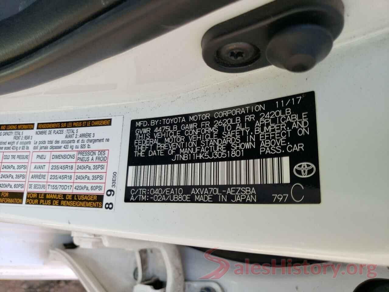 JTNB11HK5J3051801 2018 TOYOTA CAMRY