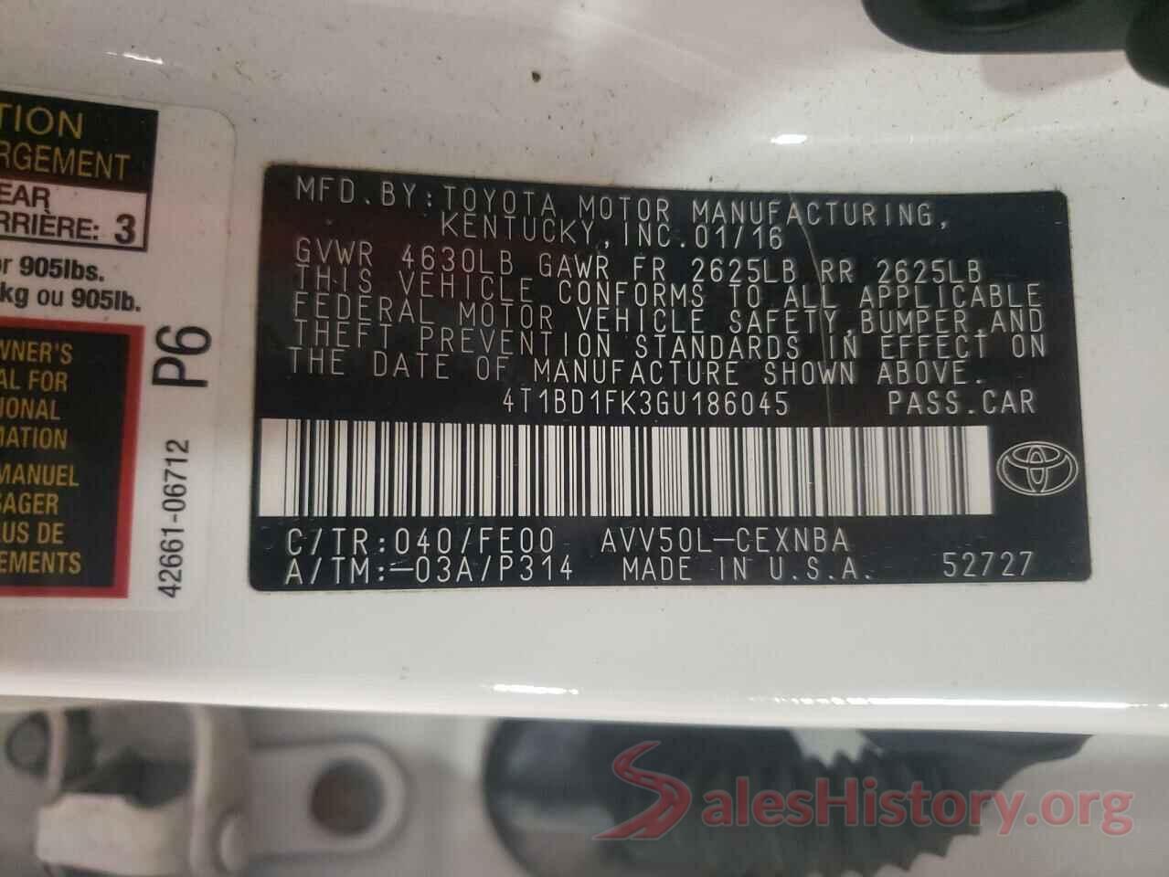 4T1BD1FK3GU186045 2016 TOYOTA CAMRY