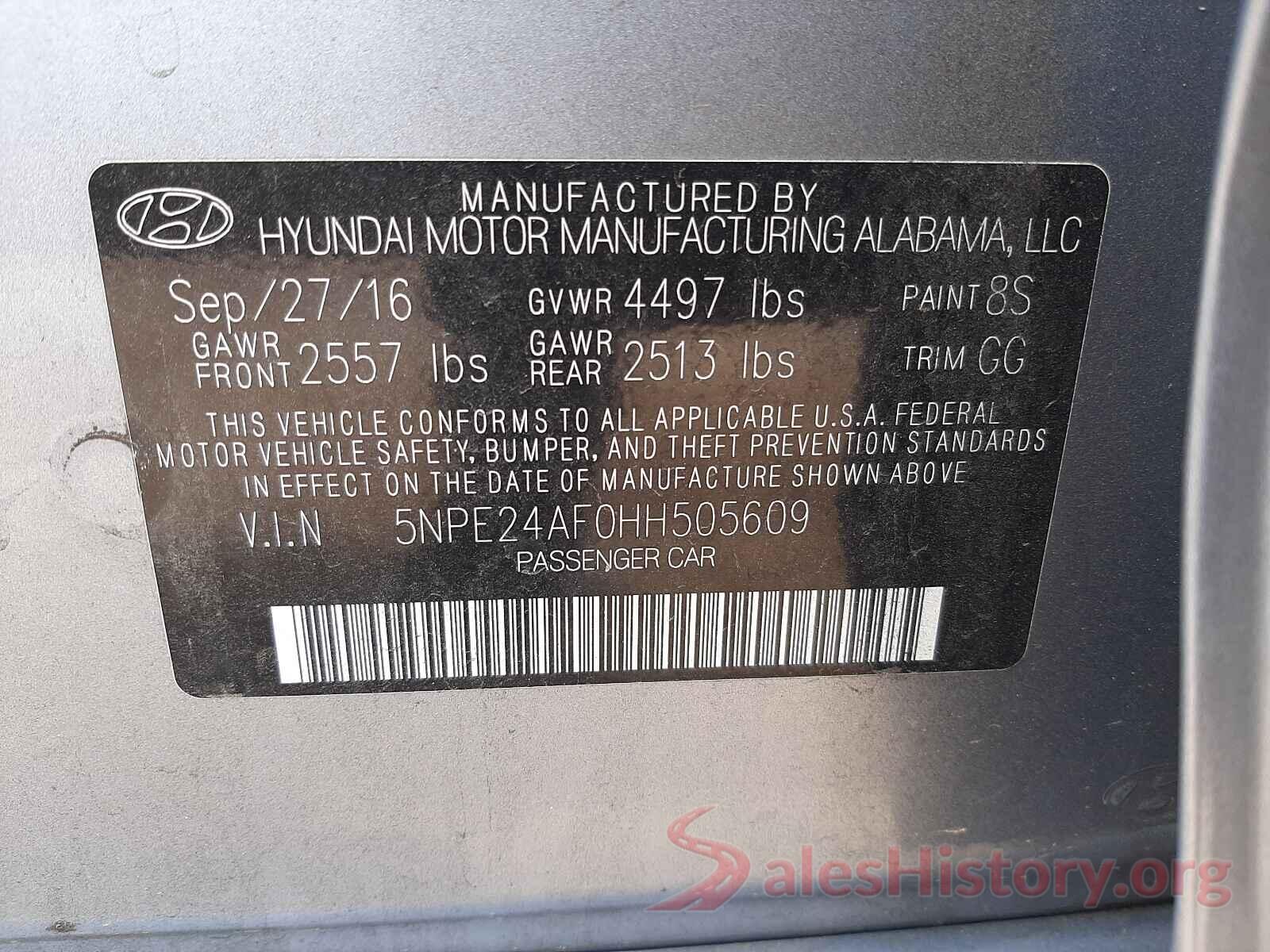 5NPE24AF0HH505609 2017 HYUNDAI SONATA