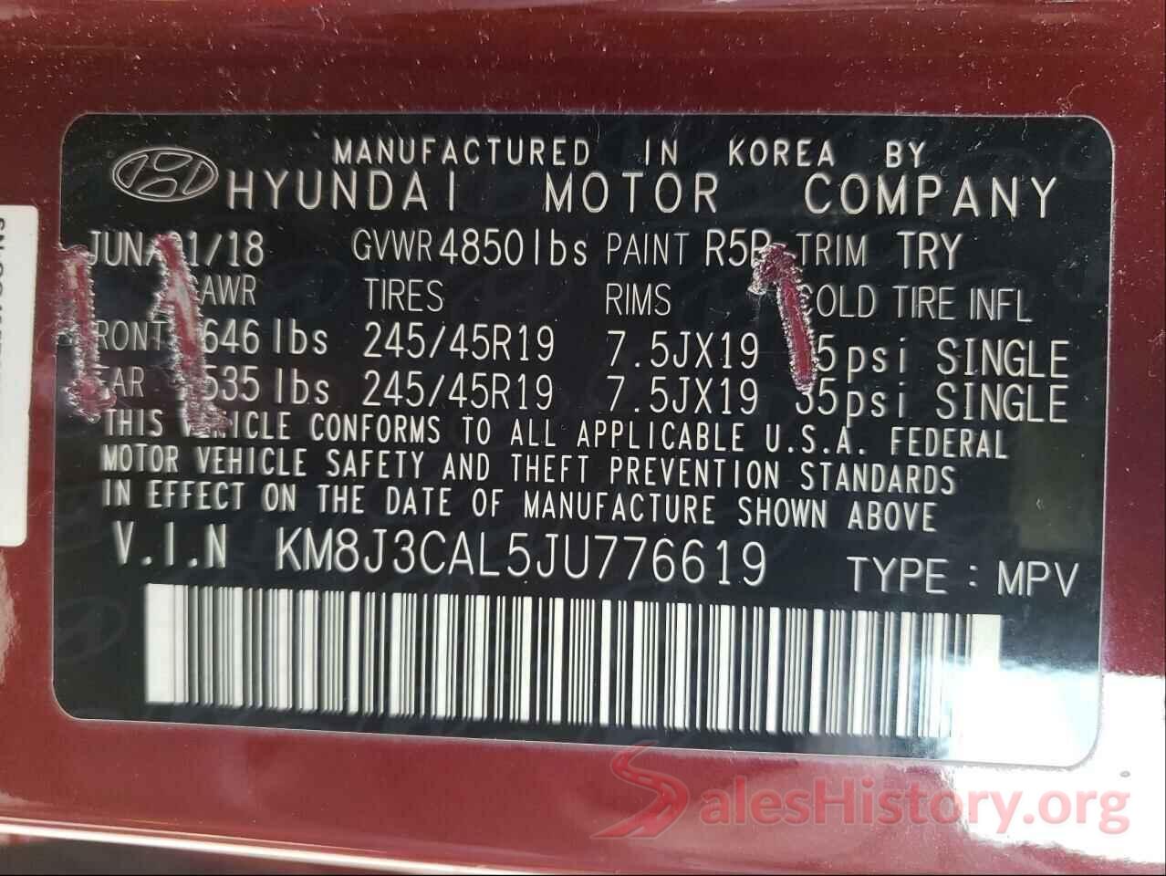 KM8J3CAL5JU776619 2018 HYUNDAI TUCSON