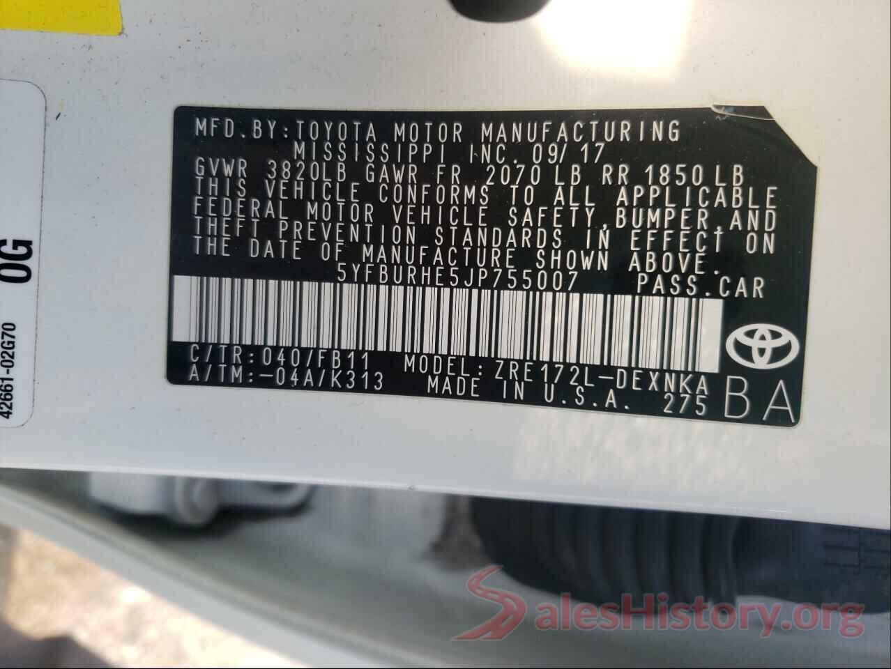 5YFBURHE5JP755007 2018 TOYOTA COROLLA