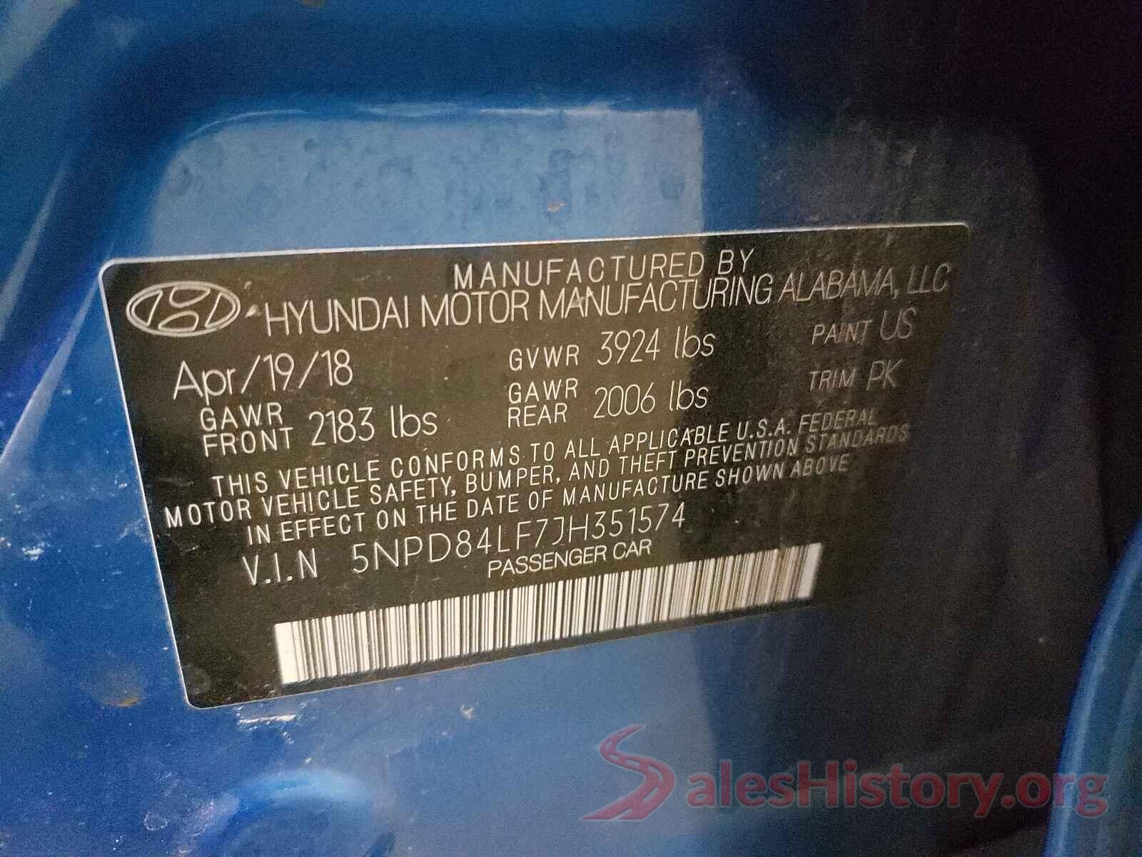 5NPD84LF7JH351574 2018 HYUNDAI ELANTRA