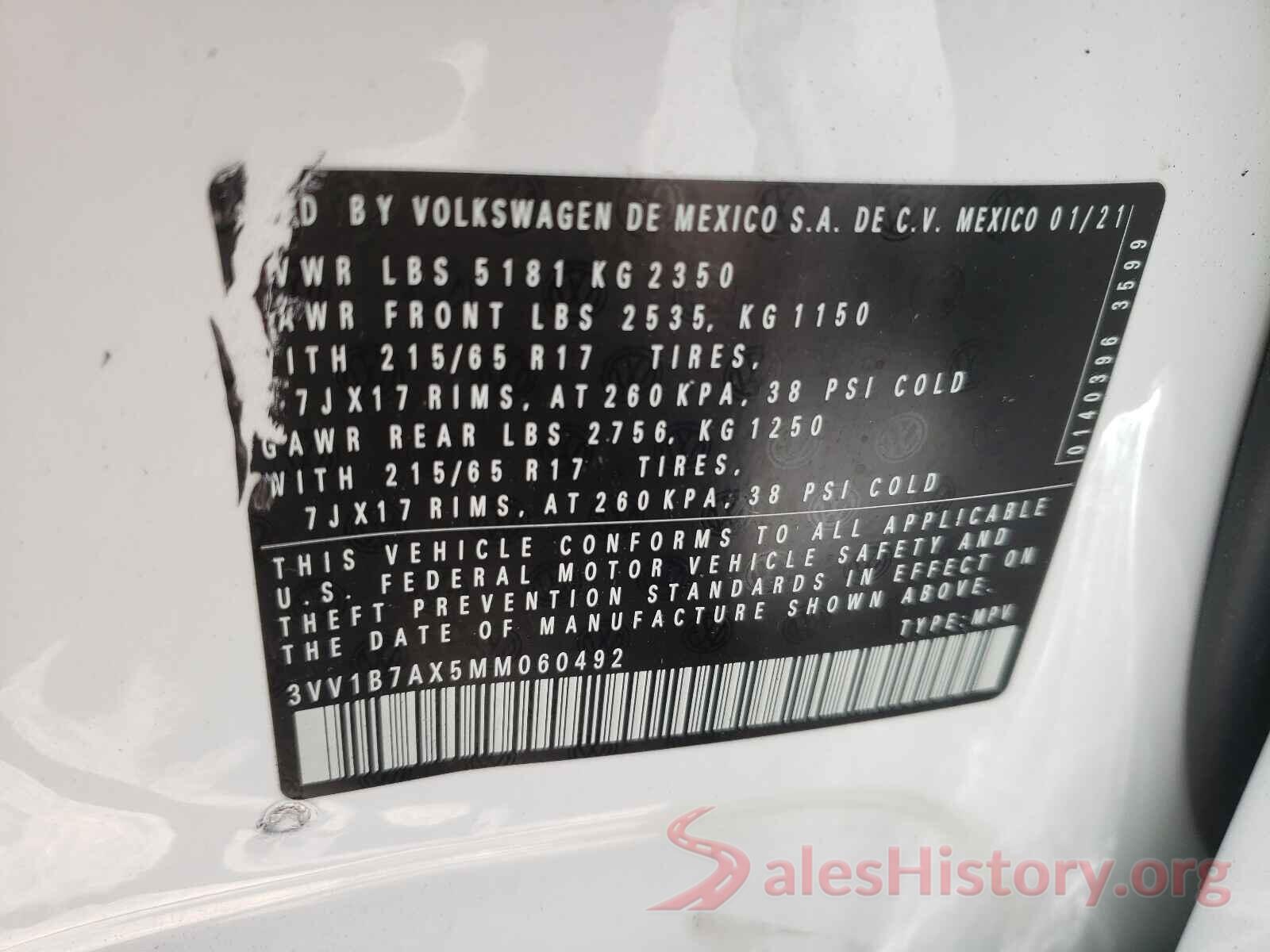 3VV1B7AX5MM060492 2021 VOLKSWAGEN TIGUAN