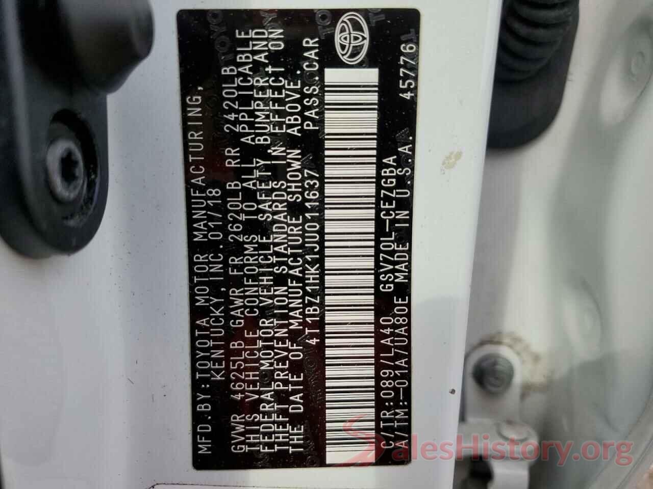 4T1BZ1HK1JU011637 2018 TOYOTA CAMRY