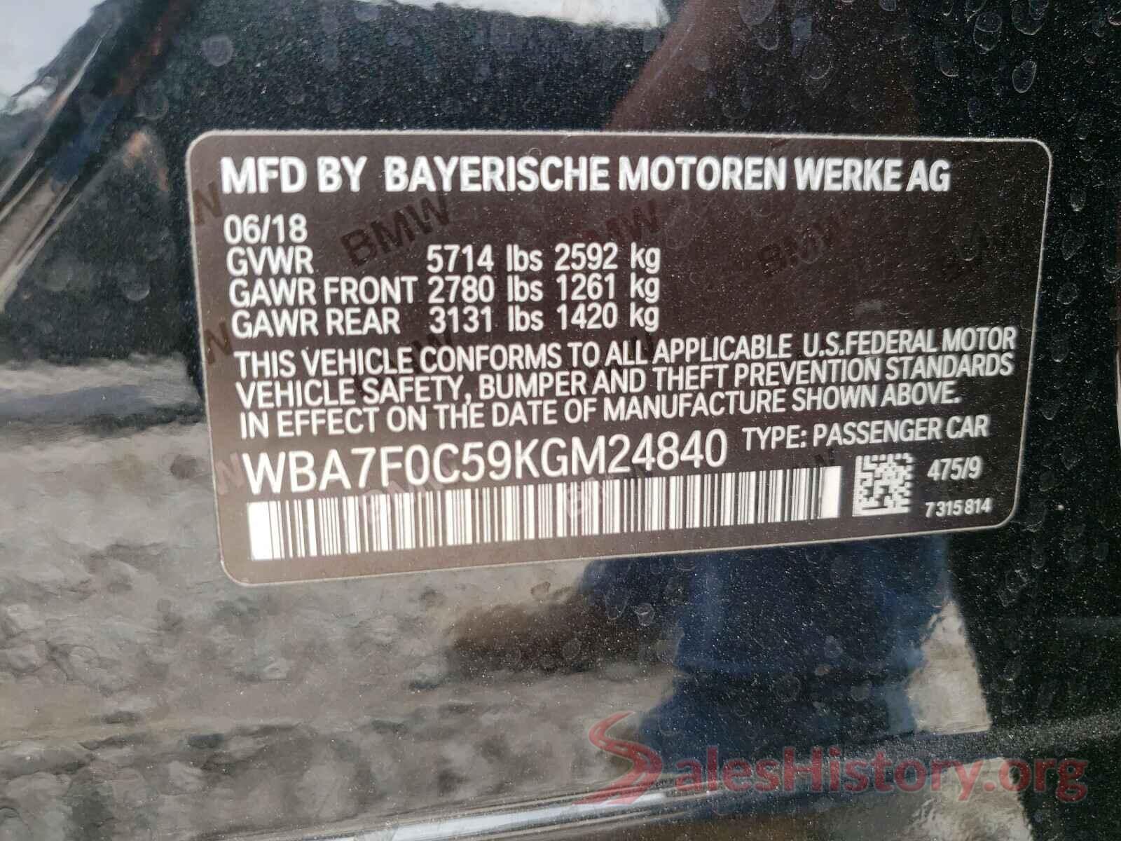 WBA7F0C59KGM24840 2019 BMW 7 SERIES