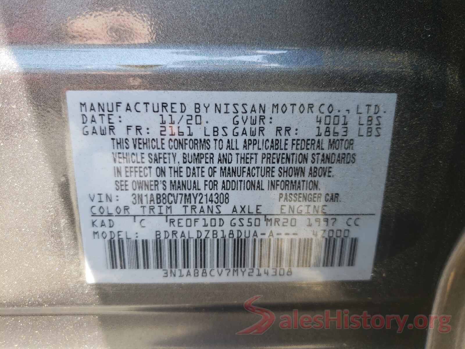 3N1AB8CV7MY214308 2021 NISSAN SENTRA