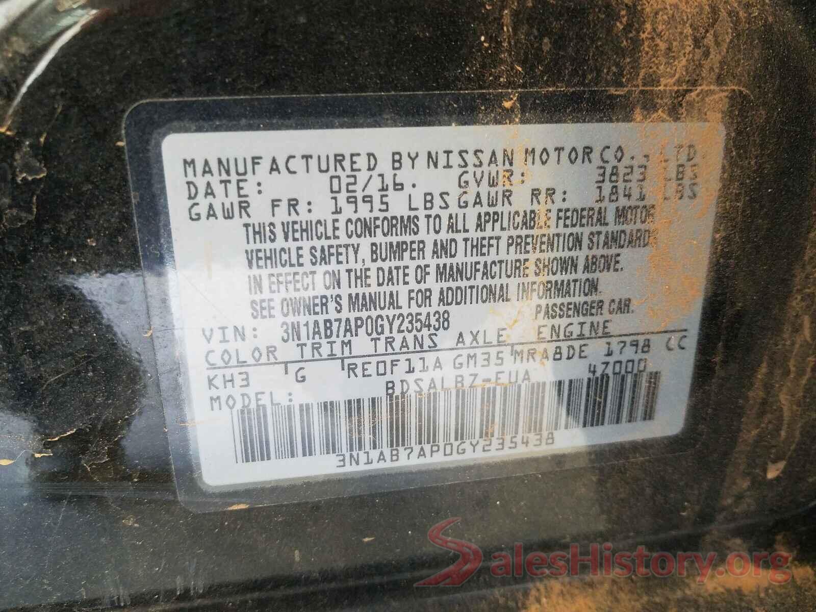 3N1AB7AP0GY235438 2016 NISSAN SENTRA