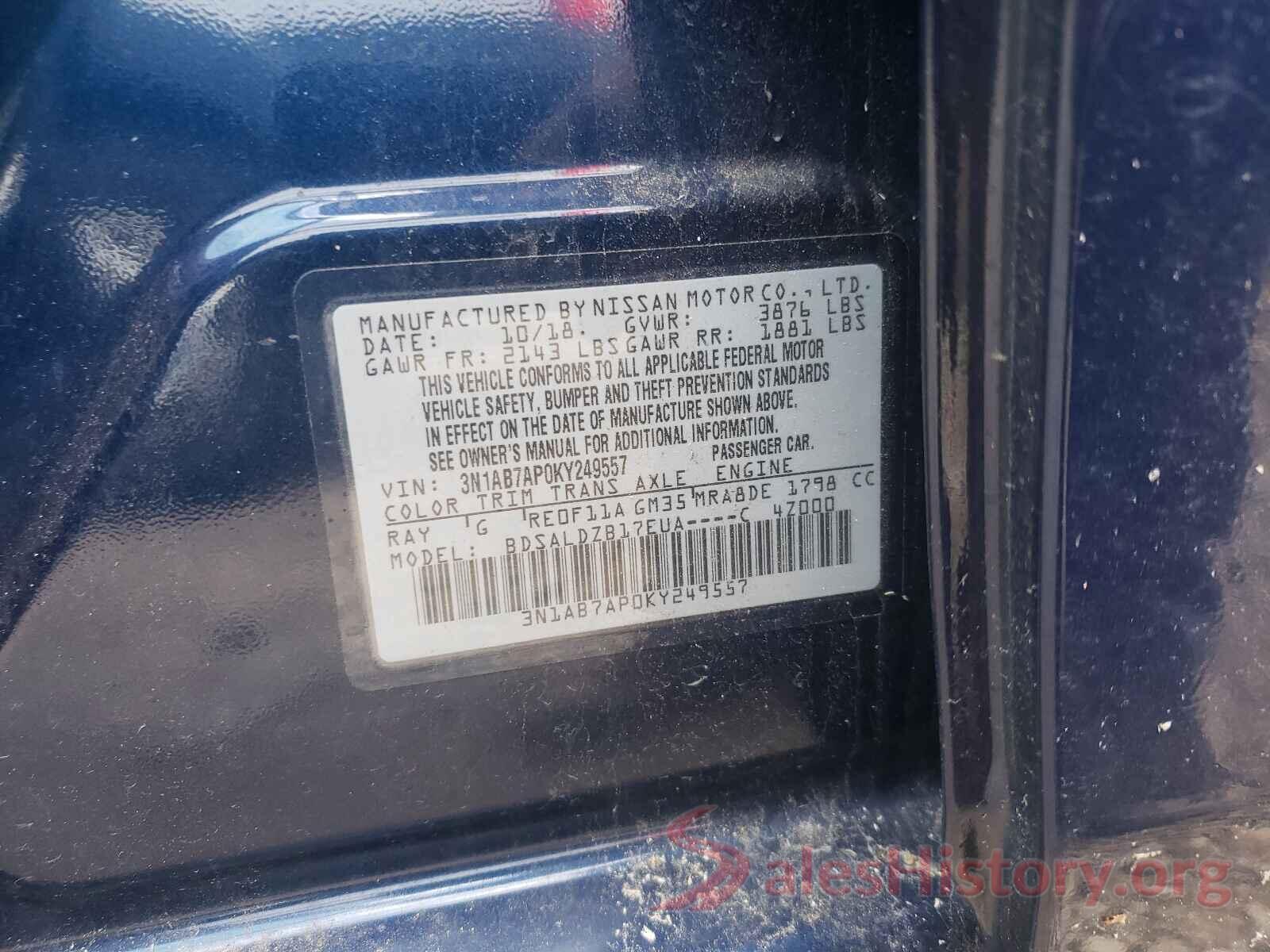 3N1AB7AP0KY249557 2019 NISSAN SENTRA