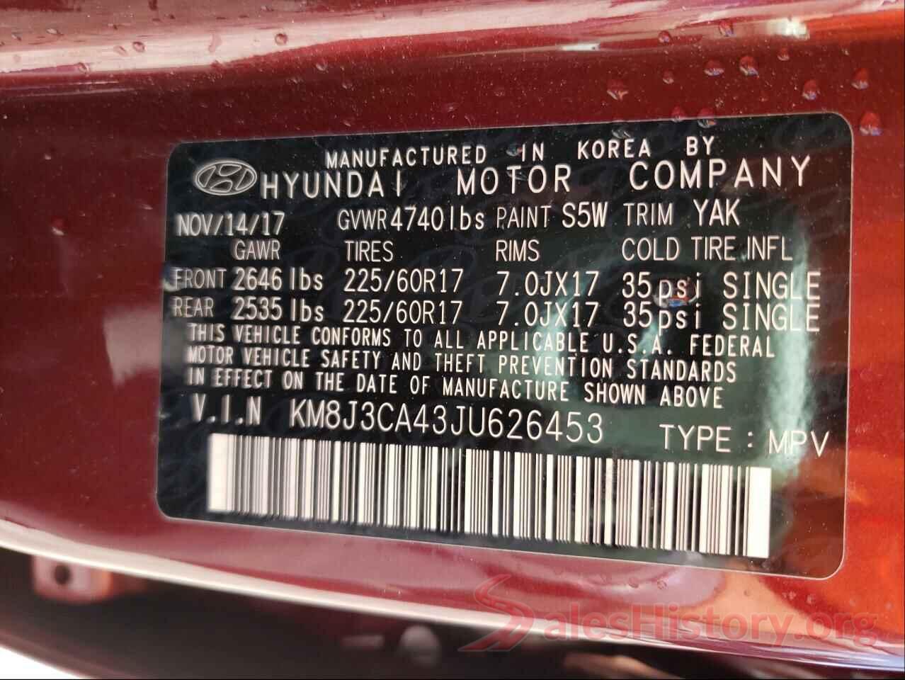 KM8J3CA43JU626453 2018 HYUNDAI TUCSON