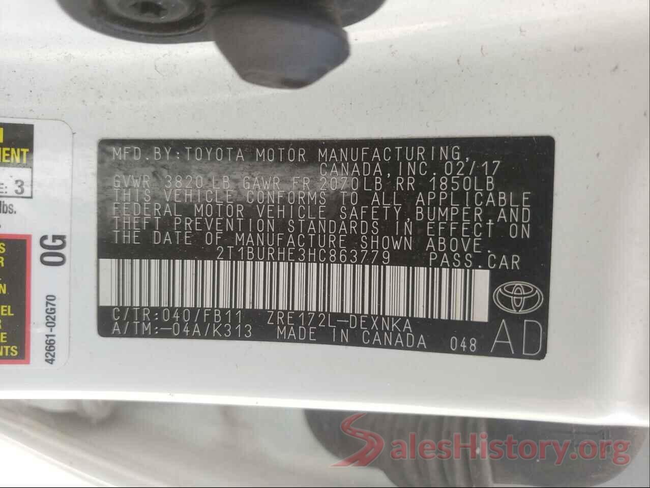 2T1BURHE3HC863779 2017 TOYOTA COROLLA