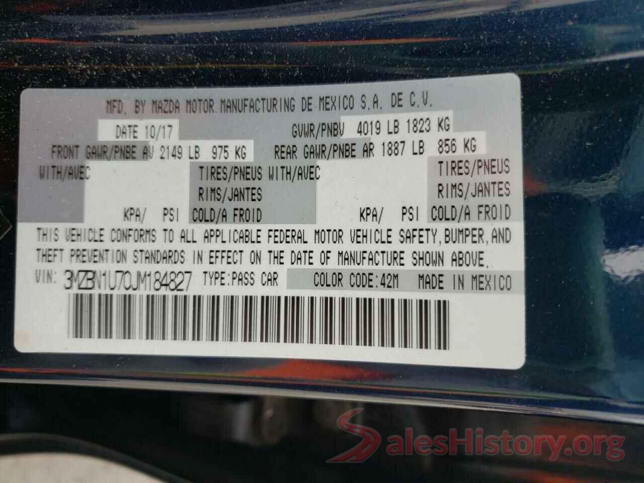 3MZBN1U70JM184827 2018 MAZDA 3