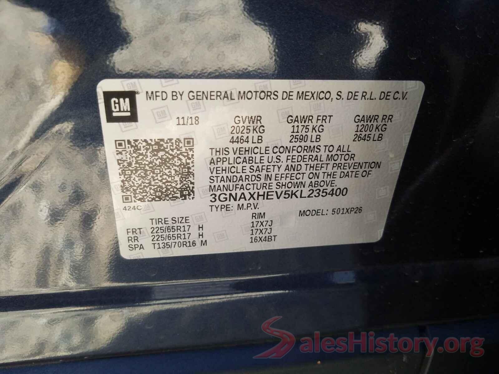 3GNAXHEV5KL235400 2019 CHEVROLET EQUINOX