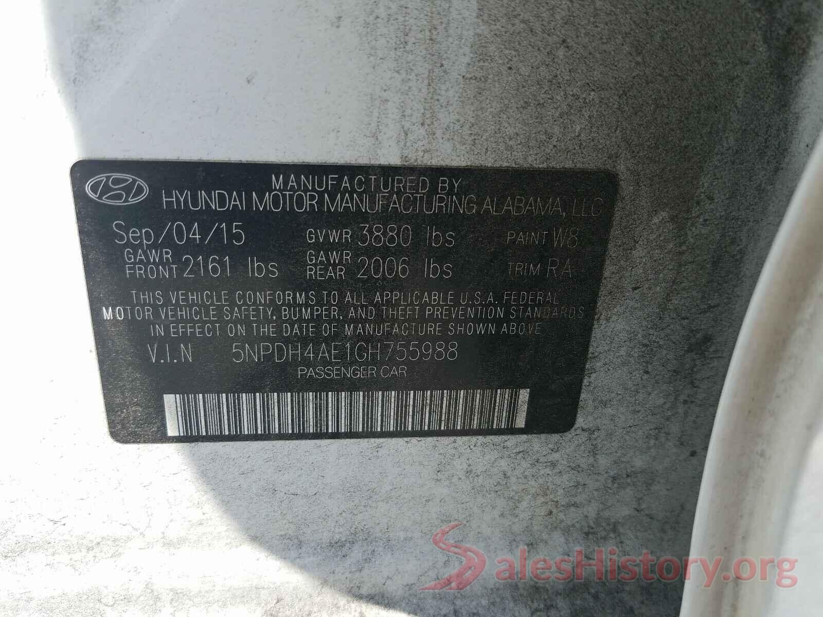 5NPDH4AE1GH755988 2016 HYUNDAI ELANTRA