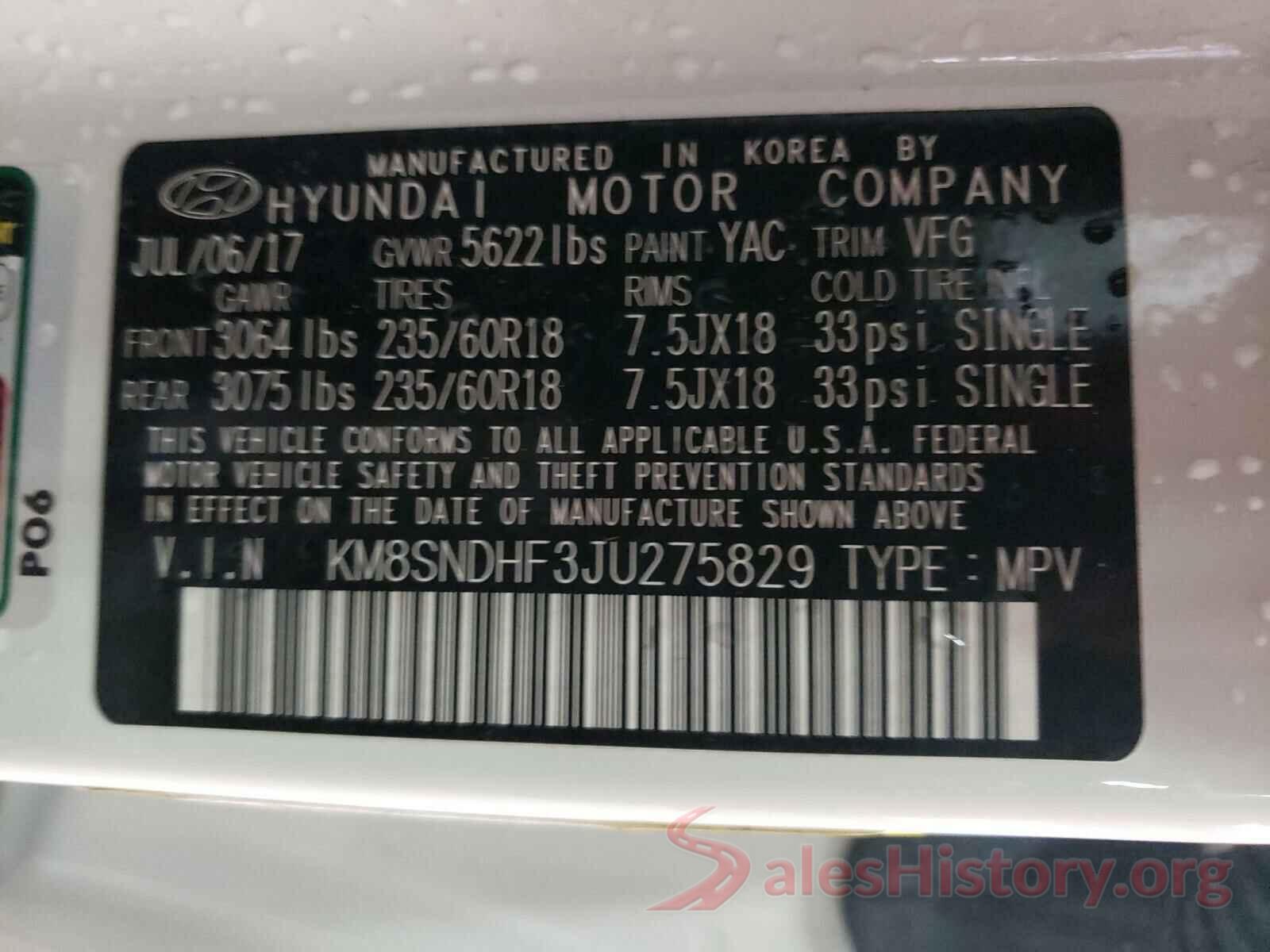 KM8SNDHF3JU275829 2018 HYUNDAI SANTA FE