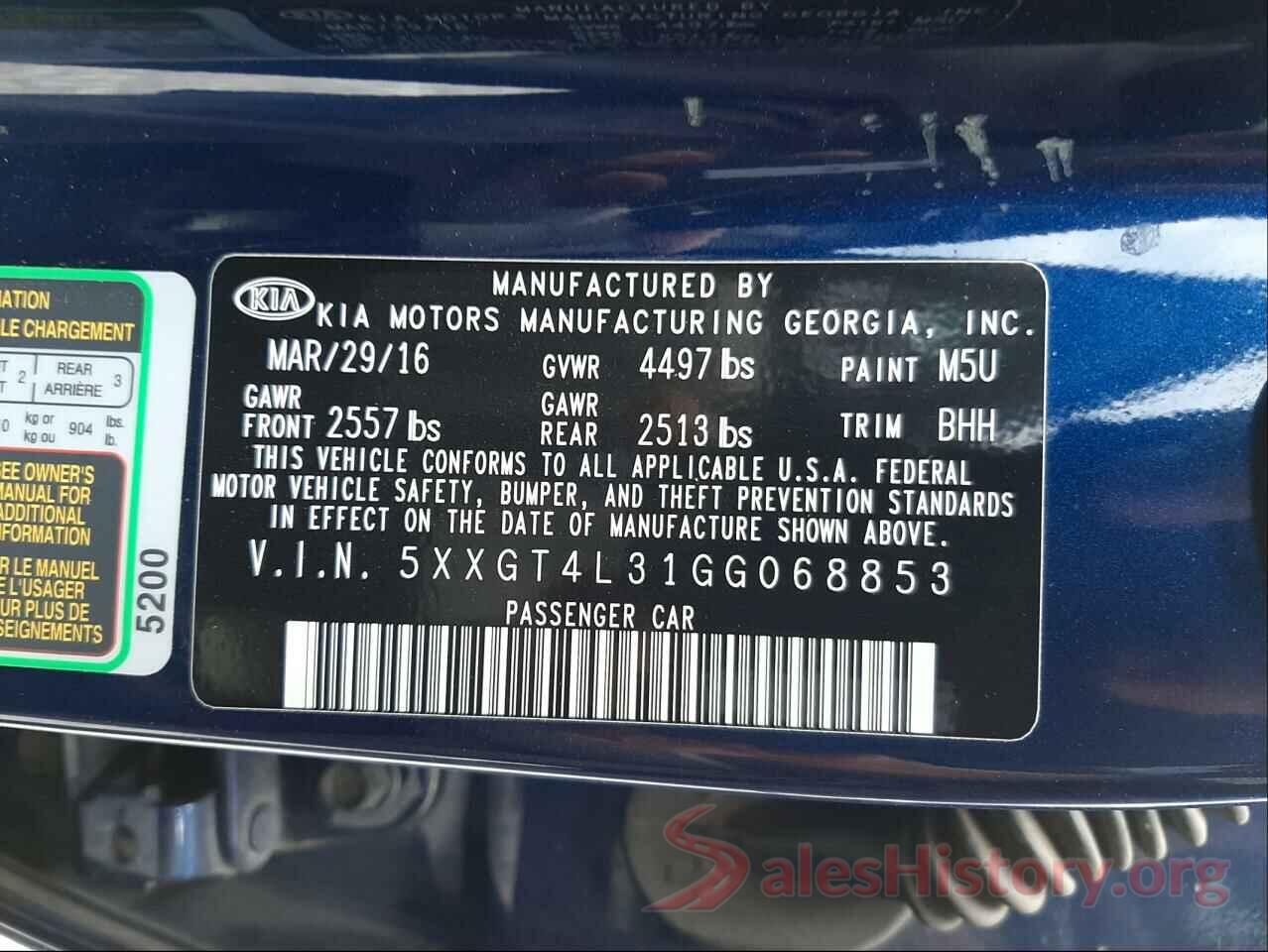 5XXGT4L31GG068853 2016 KIA OPTIMA