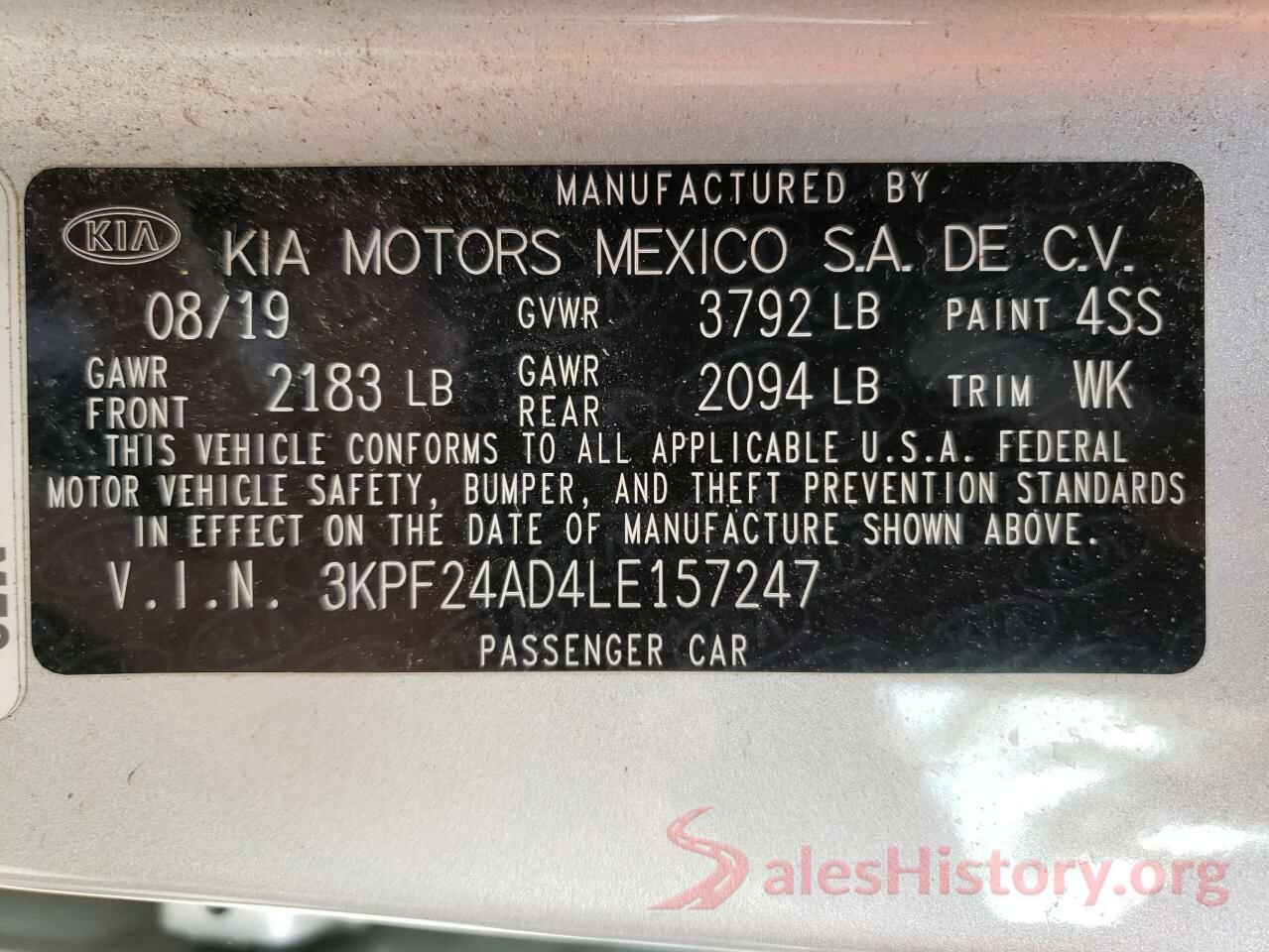 3KPF24AD4LE157247 2020 KIA FORTE