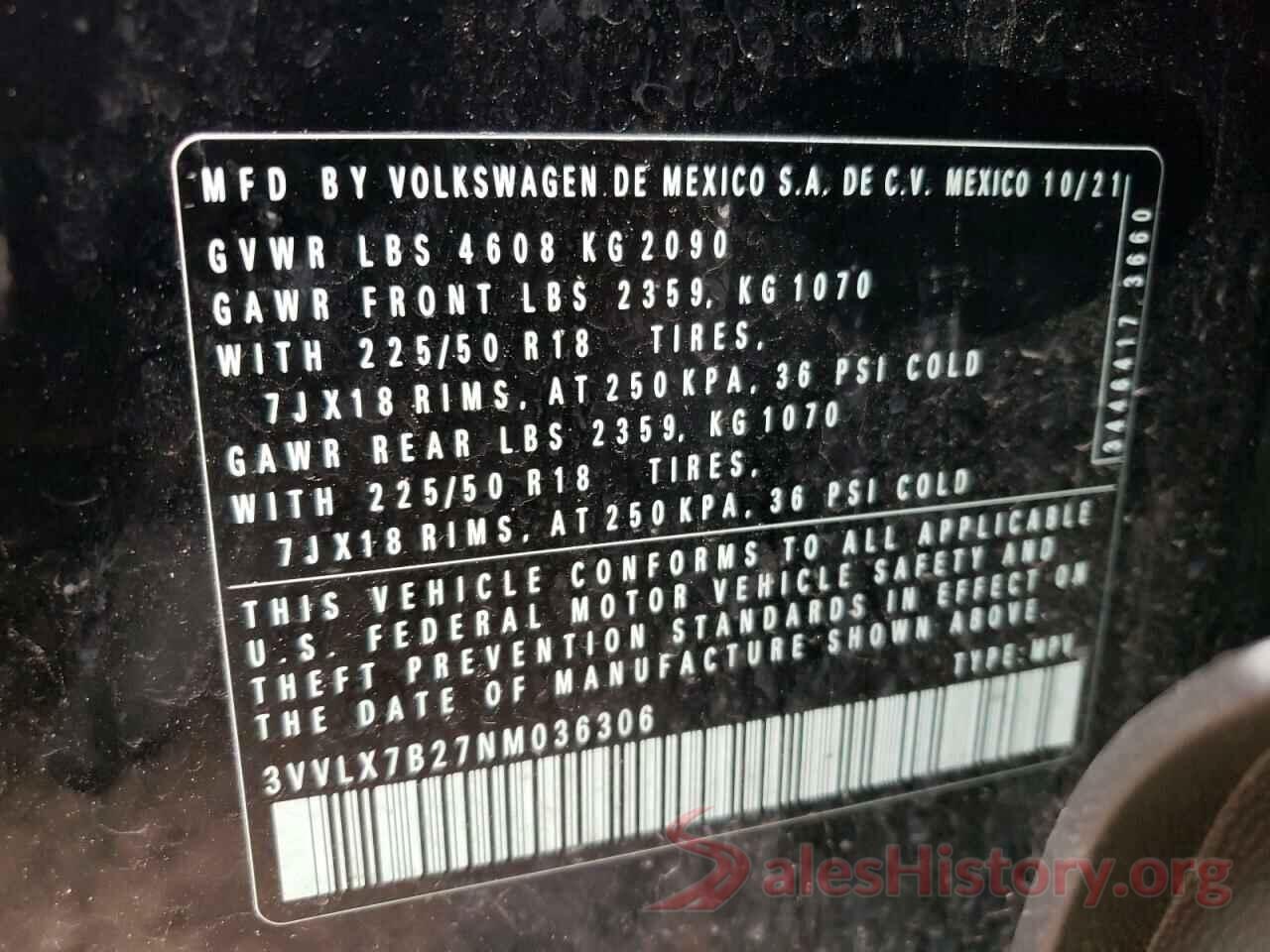 3VVLX7B27NM036306 2022 VOLKSWAGEN TAOS SE IQ