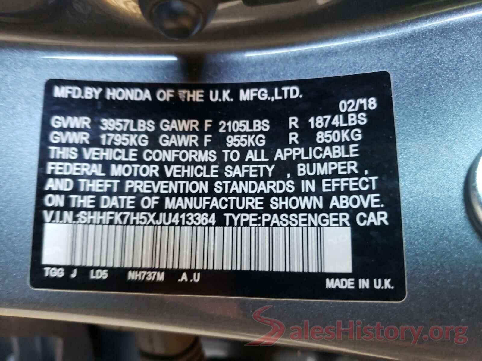 SHHFK7H5XJU413364 2018 HONDA CIVIC