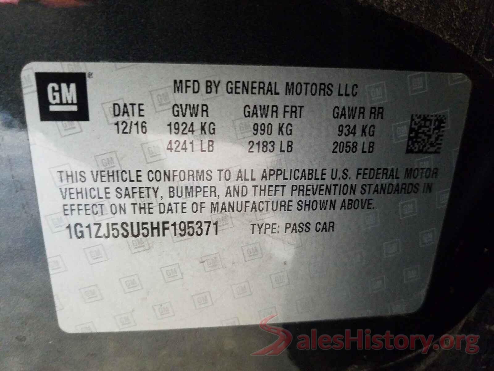 1G1ZJ5SU5HF195371 2017 CHEVROLET MALIBU