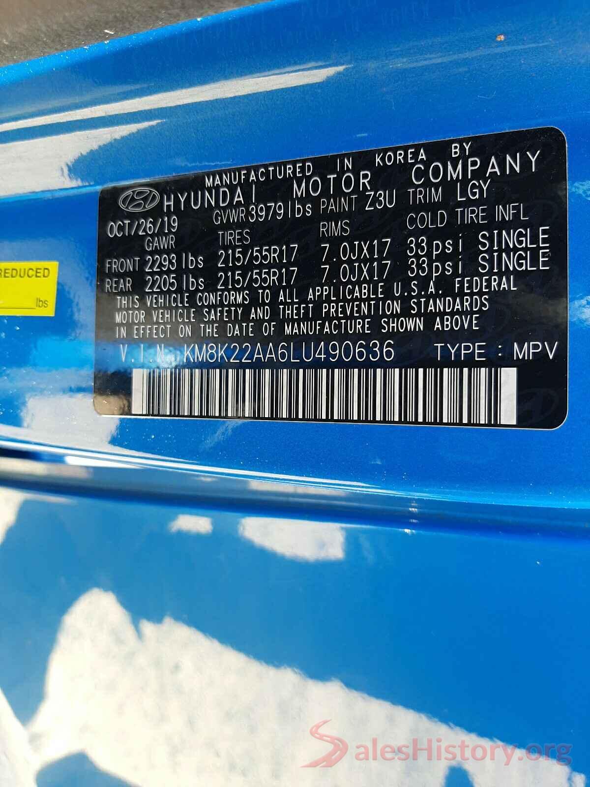 KM8K22AA6LU490636 2020 HYUNDAI KONA