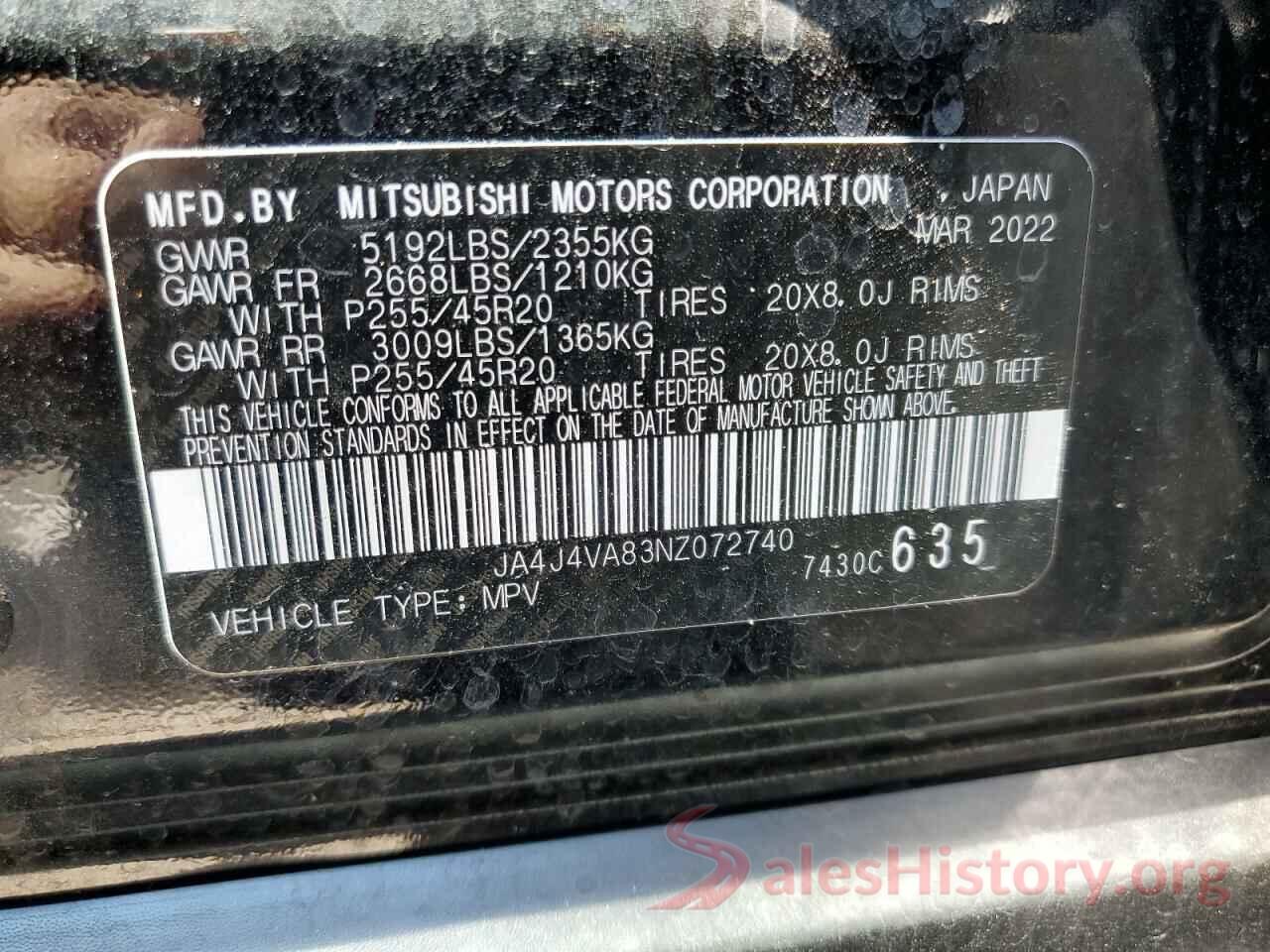 JA4J4VA83NZ072740 2022 MITSUBISHI OUTLANDER