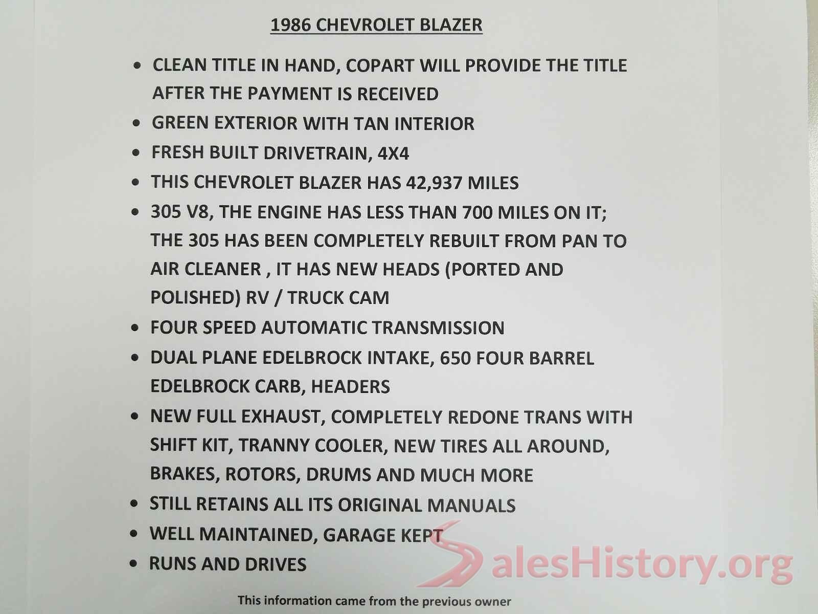 1G8EK18H9GF135981 1986 CHEVROLET BLAZER