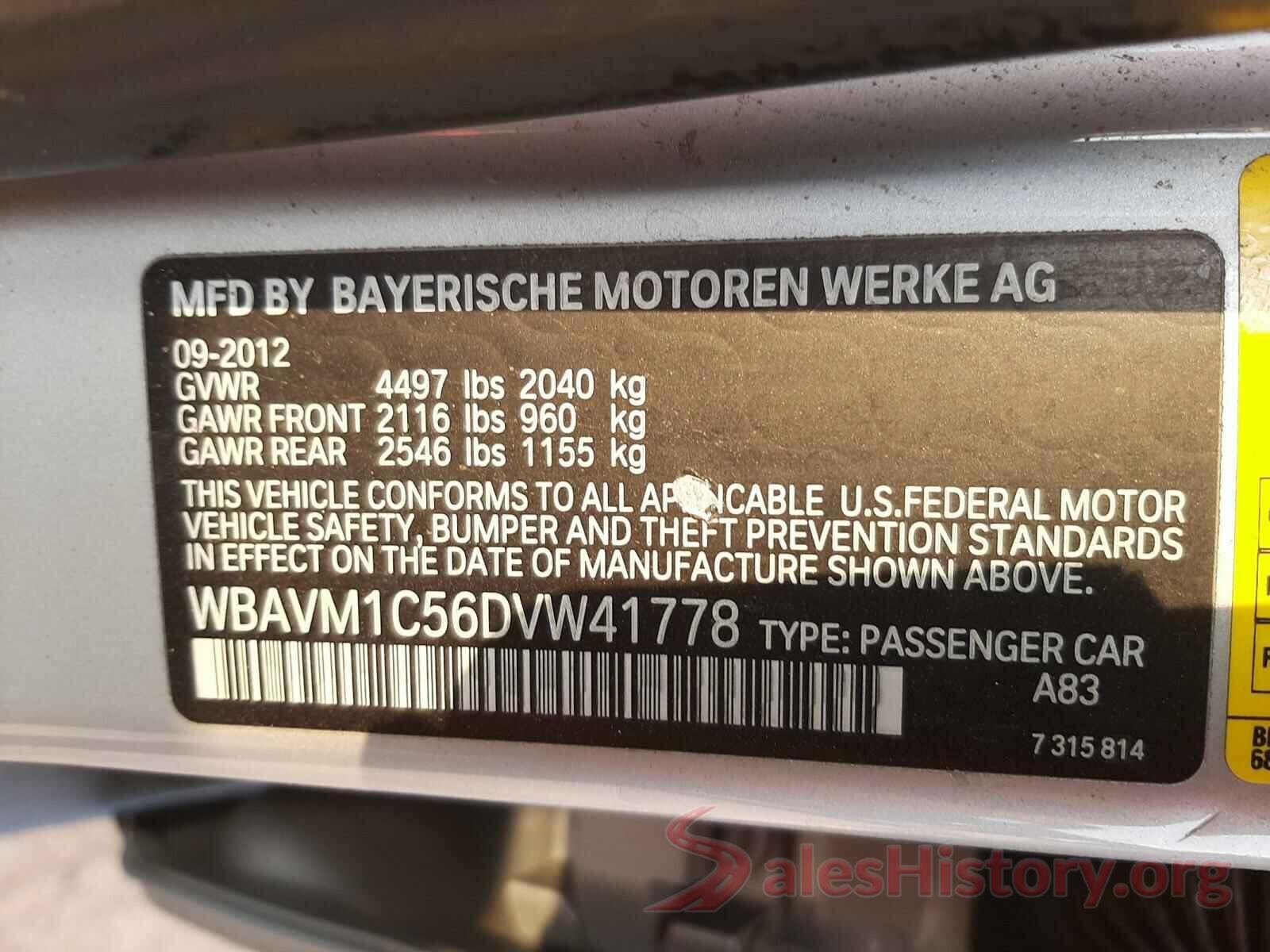 WBAVM1C56DVW41778 2013 BMW X1