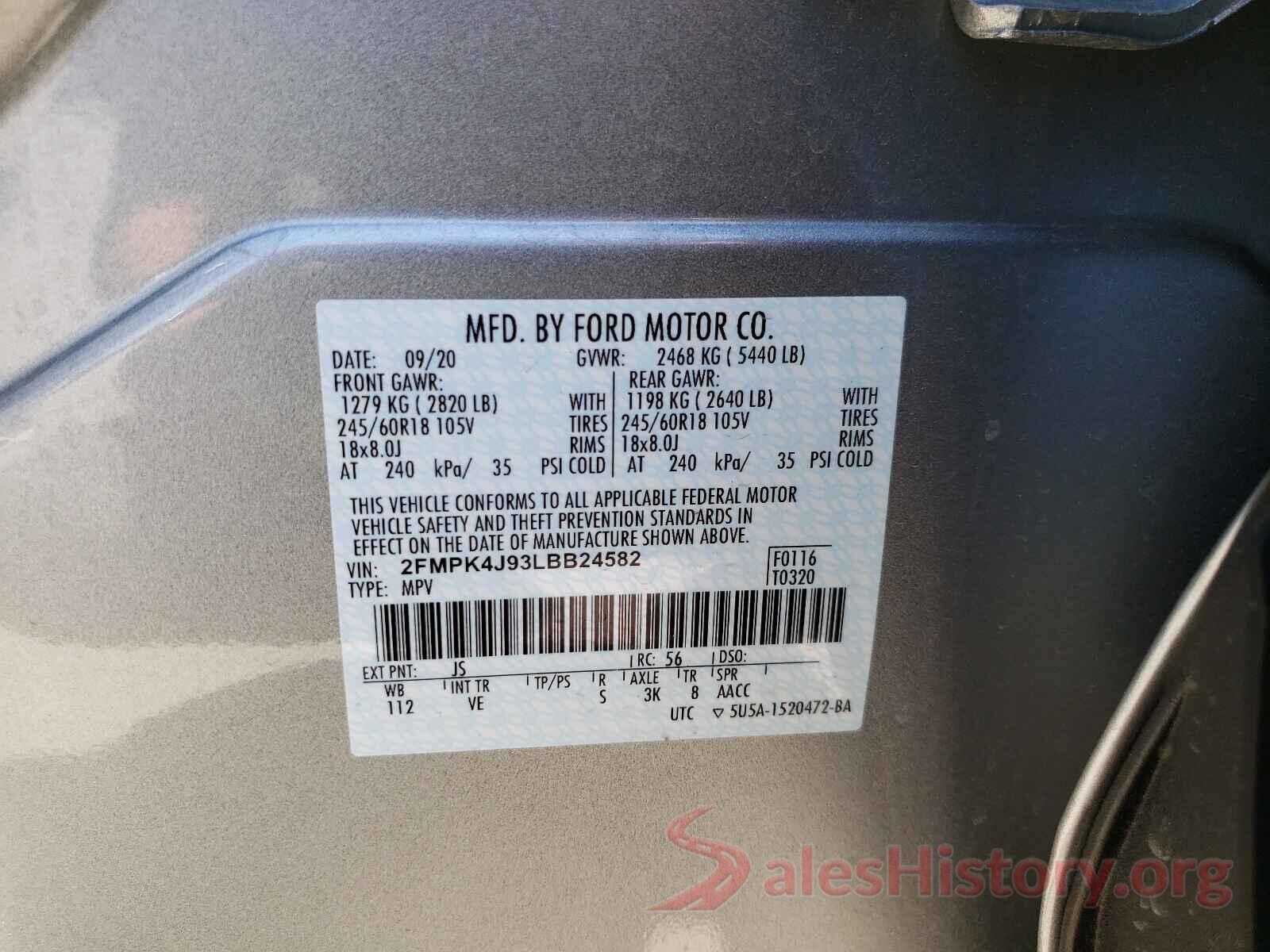 2FMPK4J93LBB24582 2020 FORD EDGE