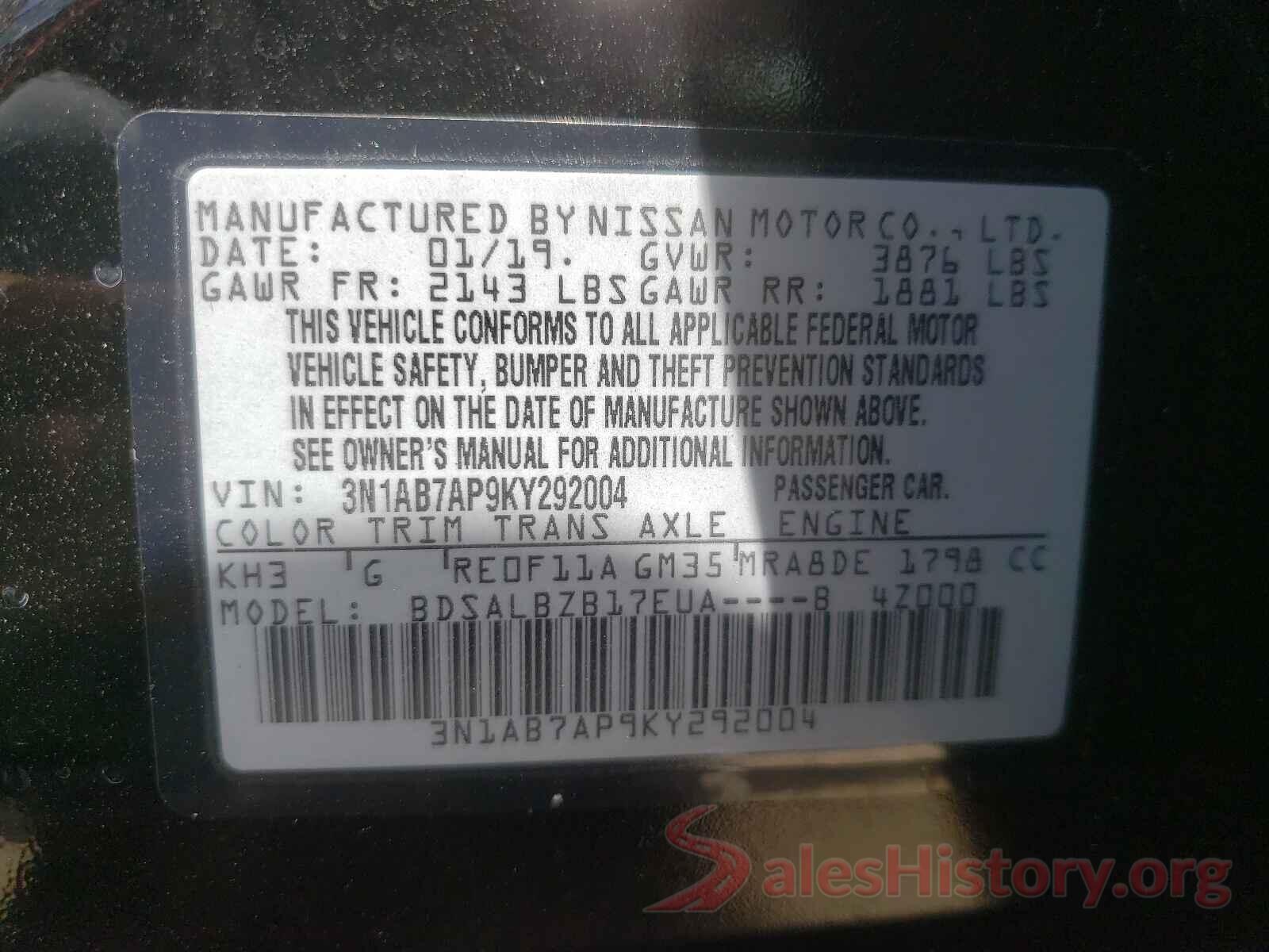 3N1AB7AP9KY292004 2019 NISSAN SENTRA