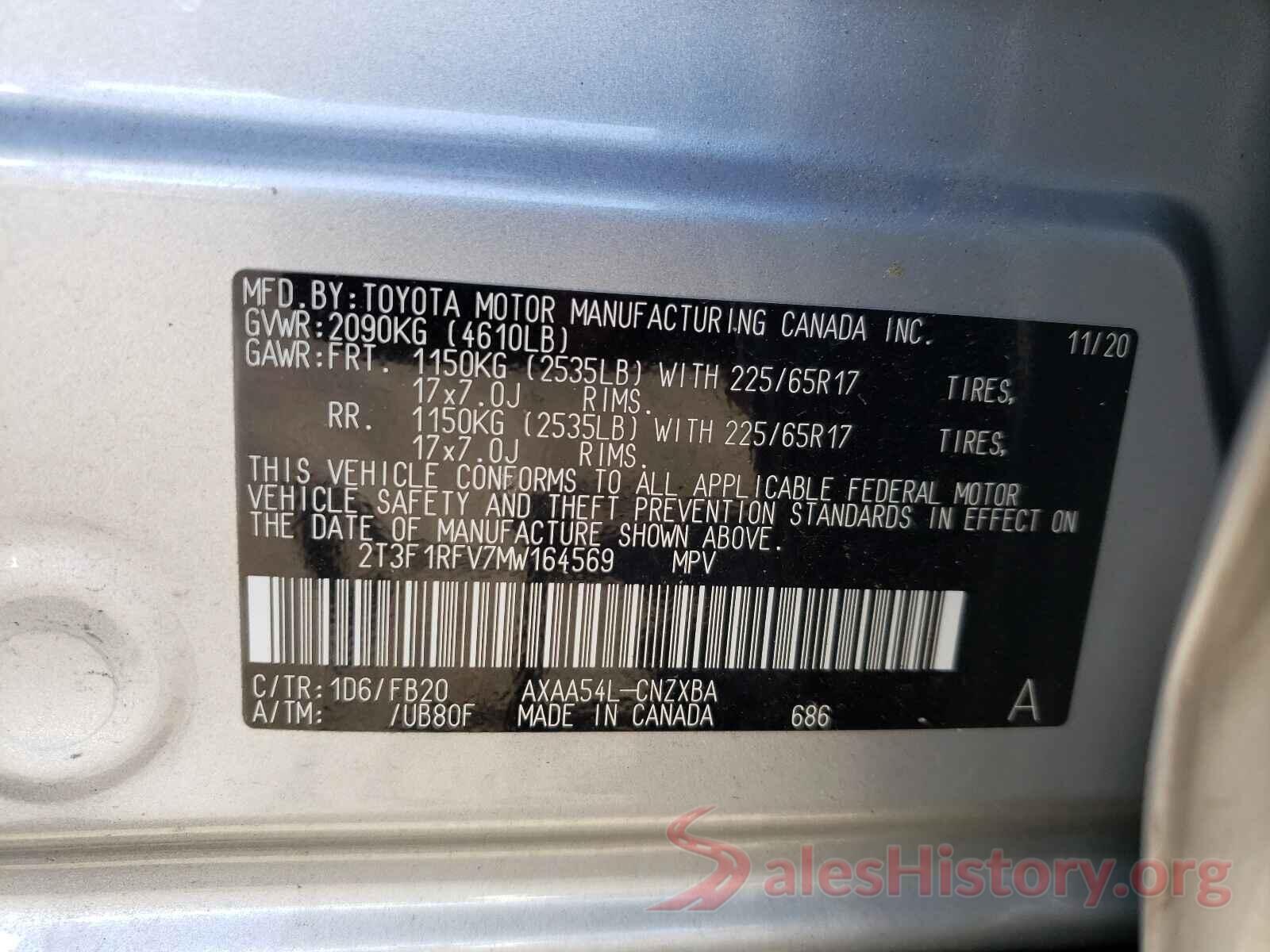 2T3F1RFV7MW164569 2021 TOYOTA RAV4