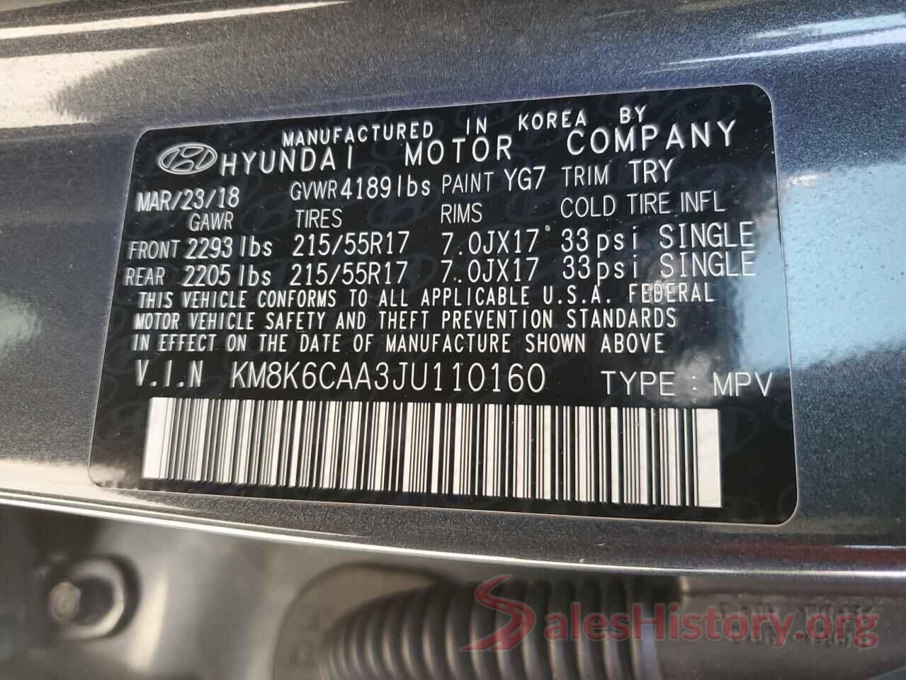 KM8K6CAA3JU110160 2018 HYUNDAI KONA