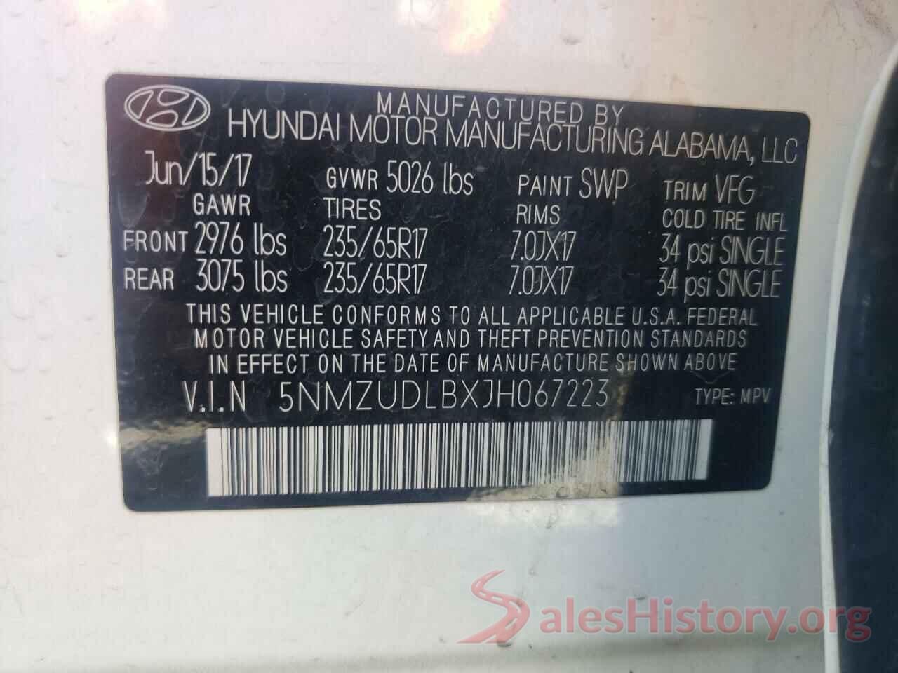 5NMZUDLBXJH067223 2018 HYUNDAI SANTA FE