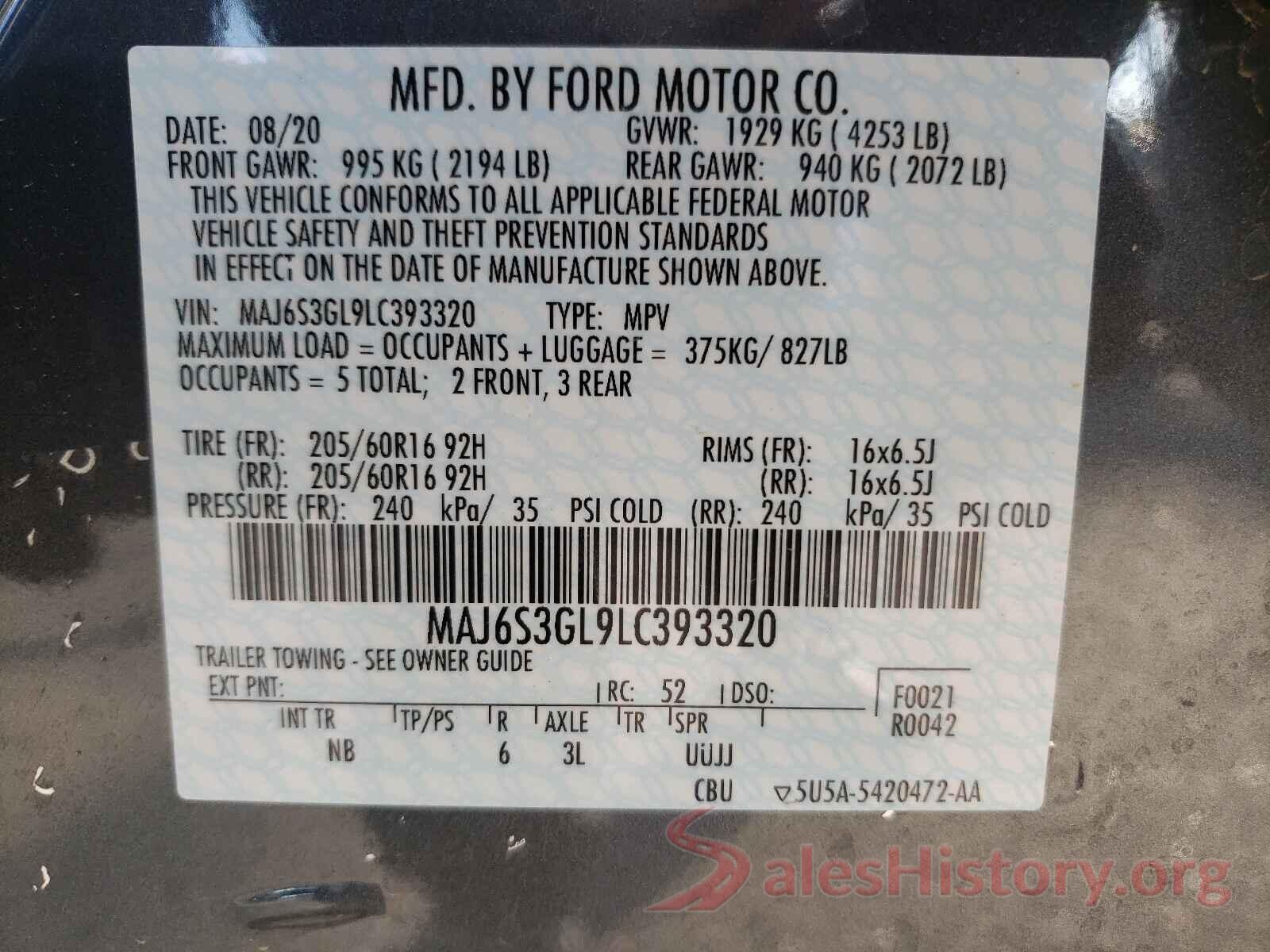 MAJ6S3GL9LC393320 2020 FORD ALL OTHER